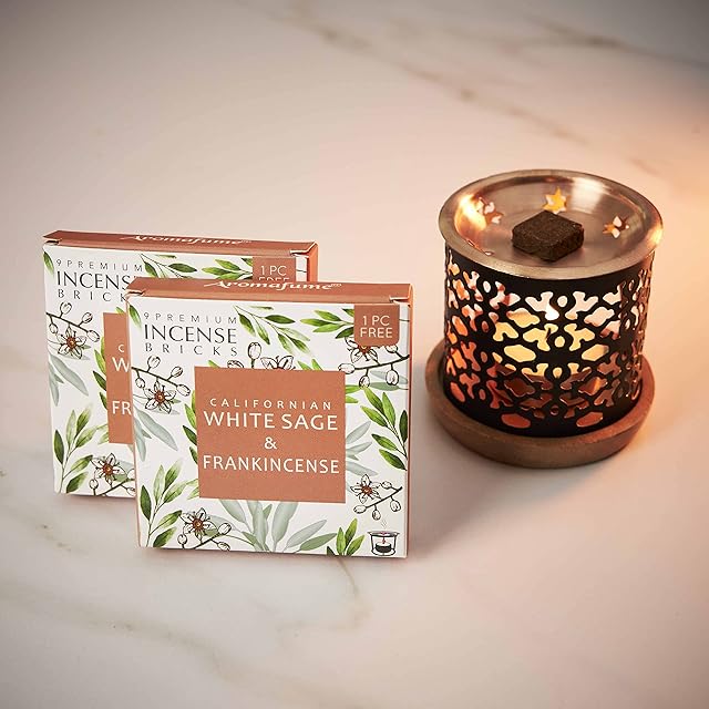 White Sage & Frankincense Incense Bricks (2 x 9 Bricks) & Snowflake Exotic Burner by Aromafume - Salvia Apiana & Boswellia Resin Extract. Ideal for Healing and Cleansing Rituals. Low- Smoke, Non Toxic