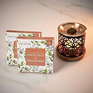 White Sage & Frankincense Incense Bricks (2 x 9 Bricks) & Taj Exotic Burner by Aromafume | Made with Salvia Apiana & Boswe...