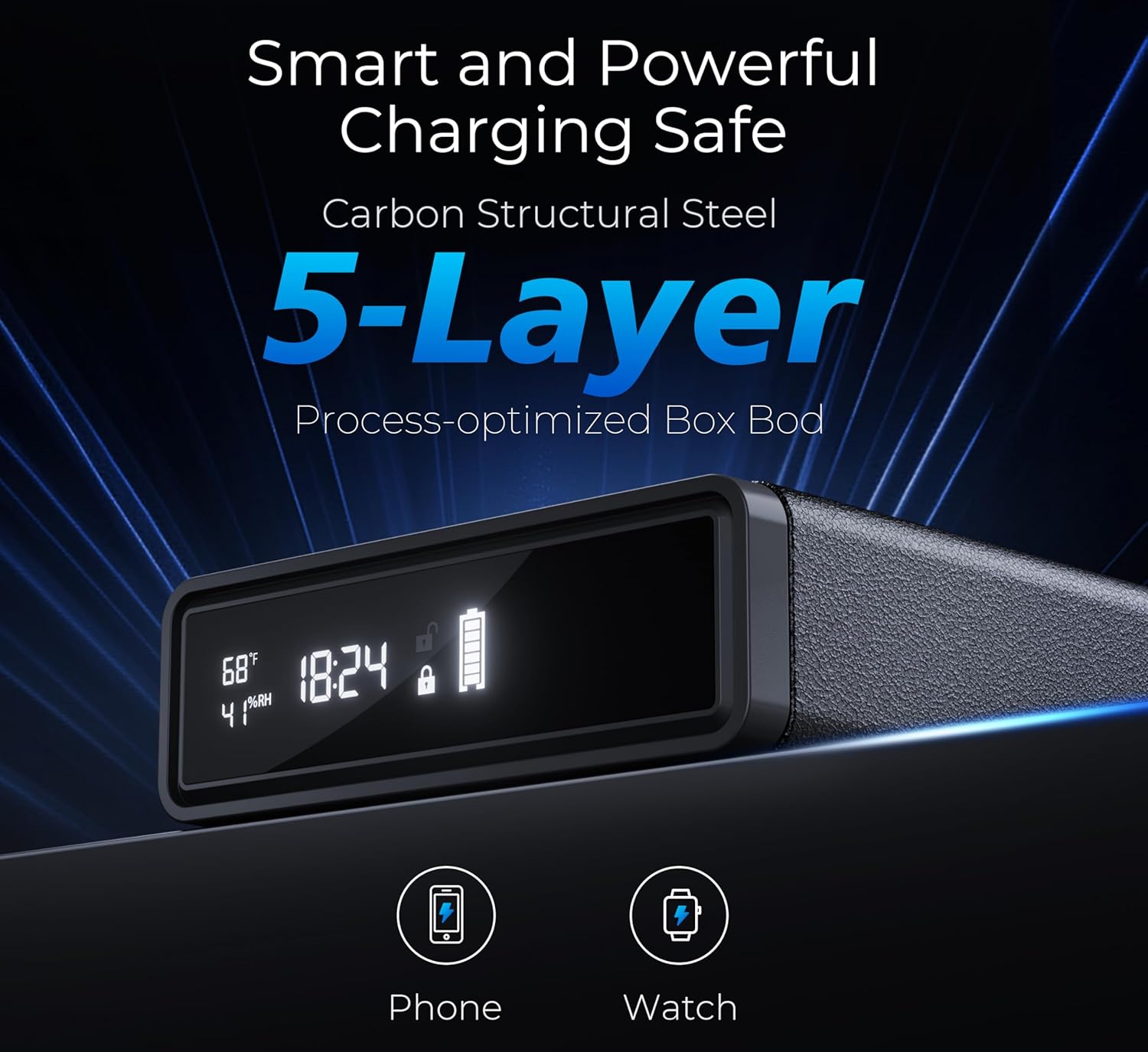 Biometric Safe with Wireless Charging, 3 Access Methods to Unlock, Nightstand Drawer Safe LED Display with Humidity & Temp, Money Box for Cash and Valuables,Birthday Gifts for Women BLACK