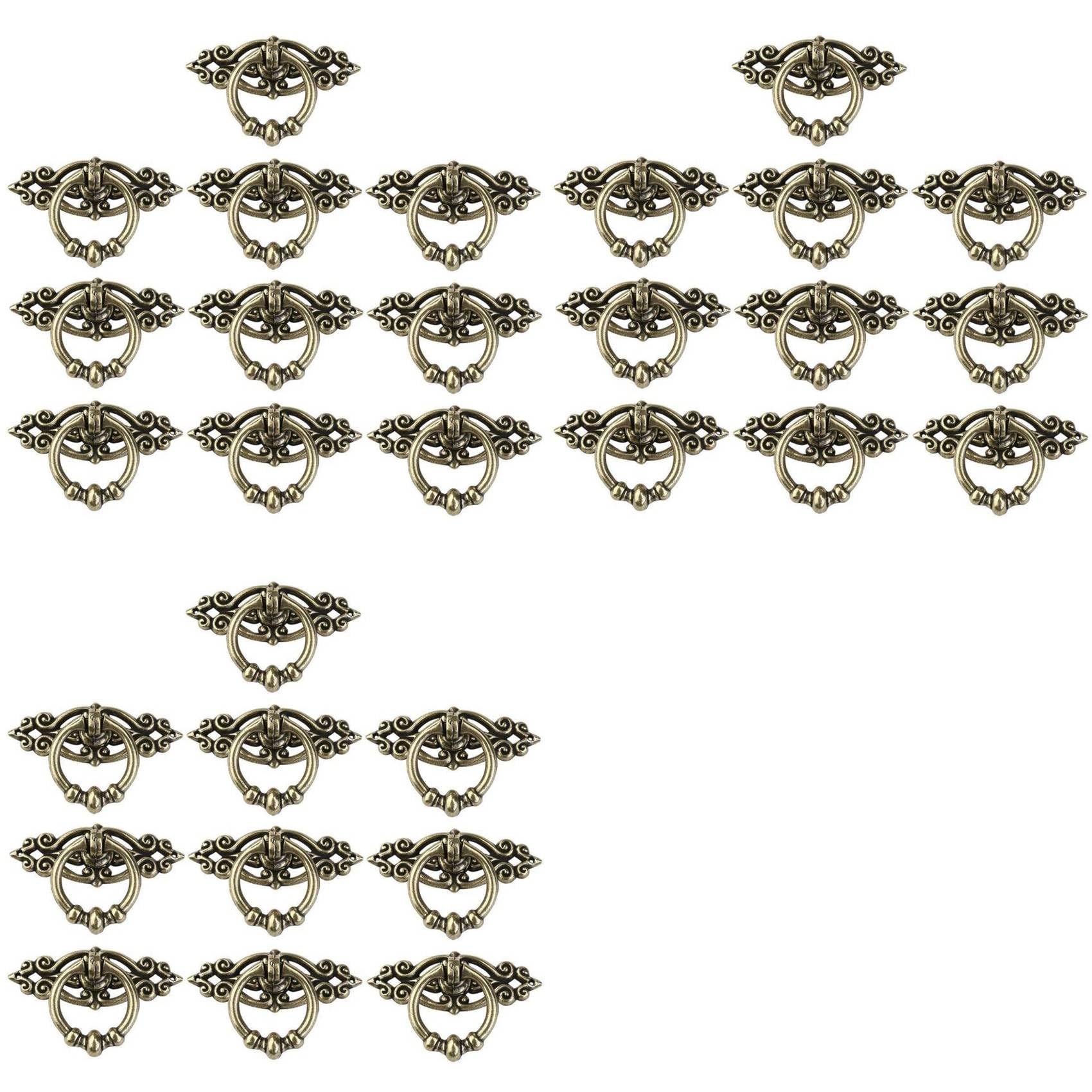 Jnchdghwa Green Bronze 30Pcs Vintage Kitchen Cabinet Cupboard Dresser Door Drawer Ring Pull Handles Knobs (Antique Brass)
