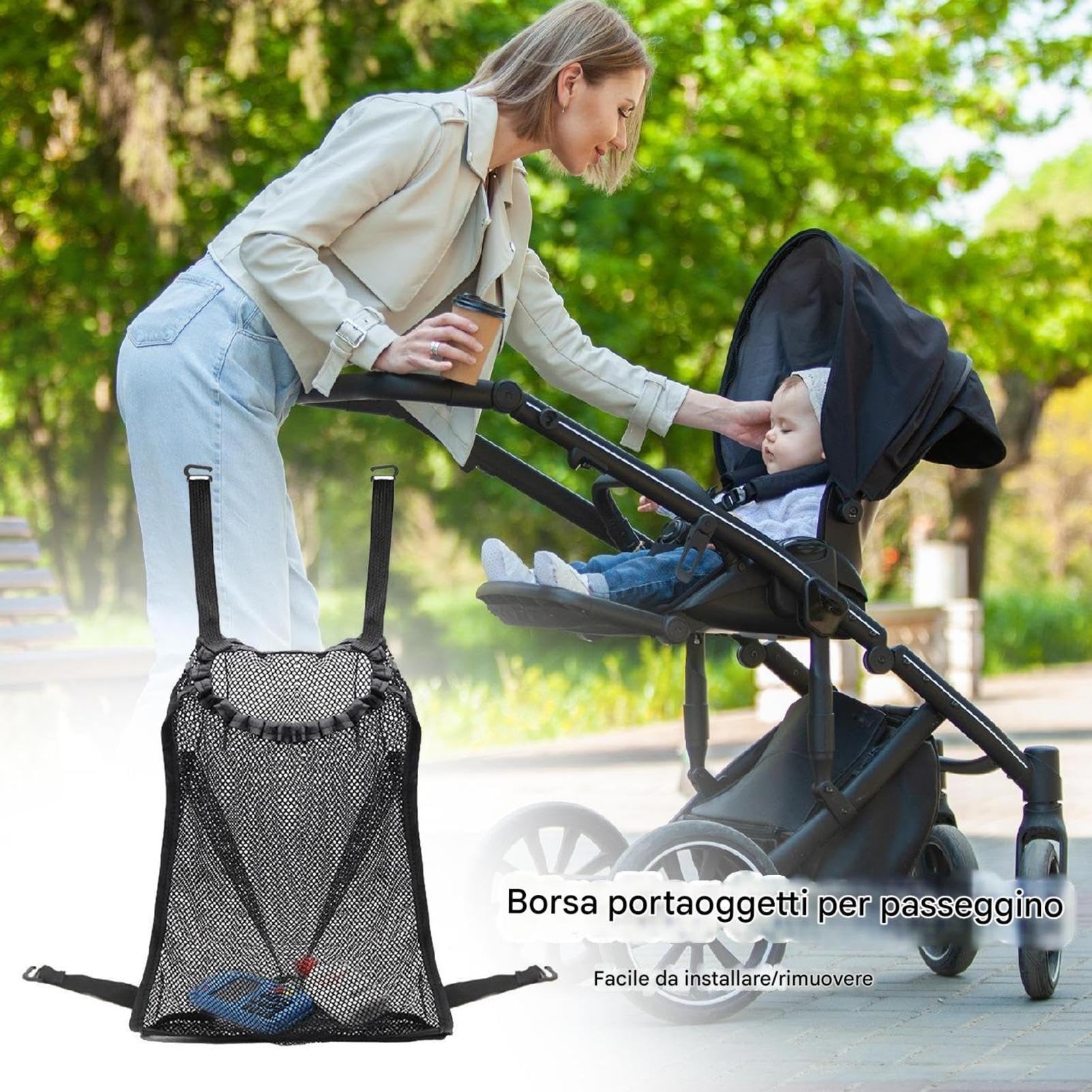 Net di stoccaggio dei passeggeri - organizzatore riparato con cinturini regolabili, borsa a maglie di grande capacità | Rete cargo per pannolini, snack, giocattoli, accessorio per passeggino, contenit