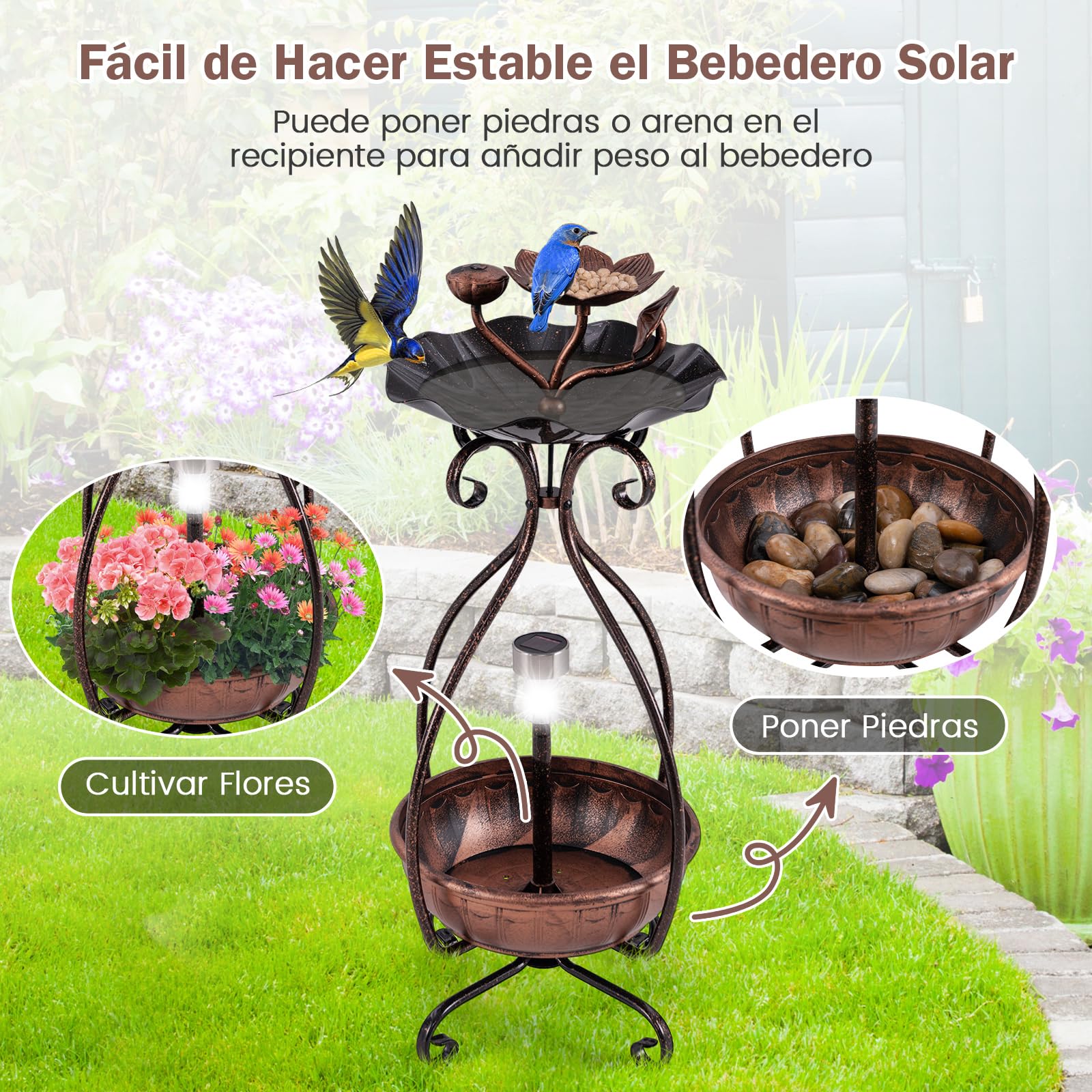 COSTWAY Comedero Pajaros Exterior de PP, Alimentación de Aves de Jardín, Comedero Vertical para Pájaros en Estilo Retro, Decorativo Exterior Baño de Pájaros (Bronce, 31 x 31 x 79 cm)