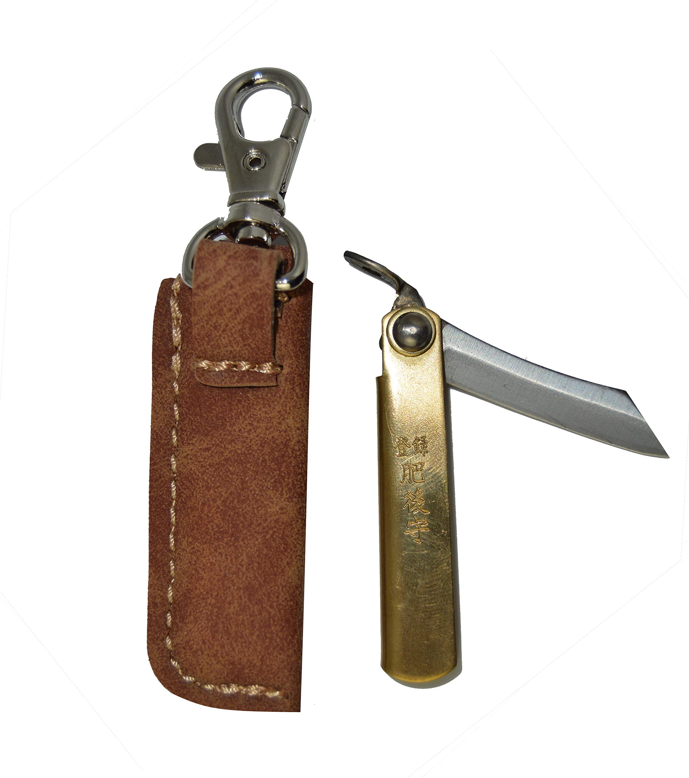 HIGO NO KAMI Coltello Tascabile Pieghevole Artigianale Giapponese Mamé e Il Suo Copertina Marrone Fatto a Mano in Giappone da Nagao Kanekoma