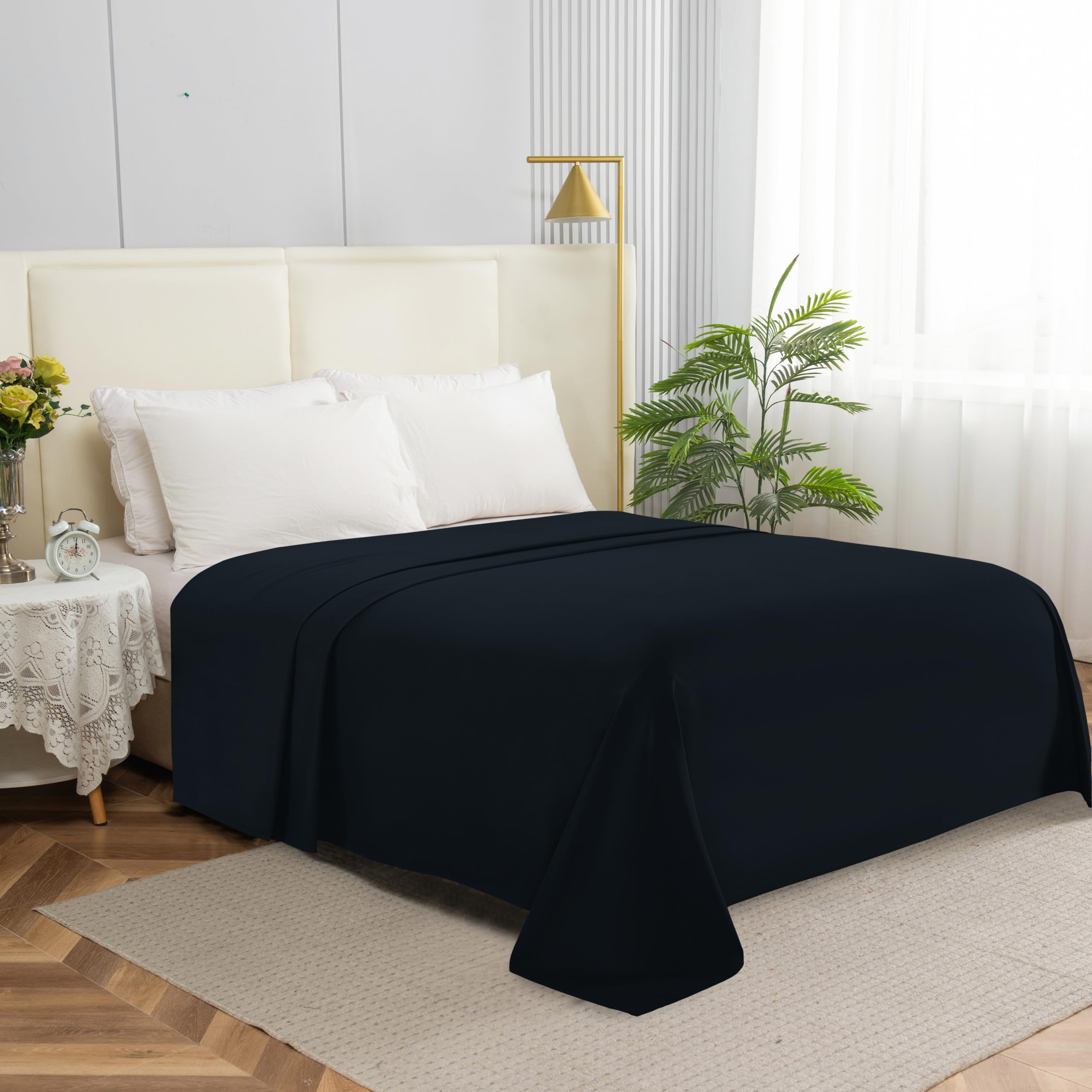 Premium Hotel Quality 1-Piece Flat Sheet, Luxury & Softest 1500 Thread Count Egyptian Quality Bedding Flat Sheet, Wrinkle, Stain and Fade Resistant, King, Black