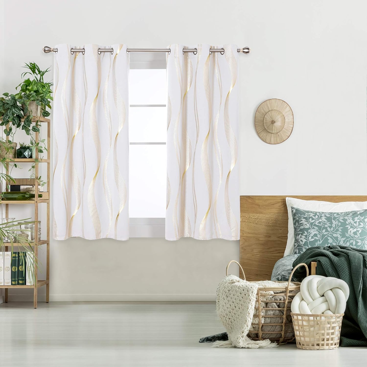 Deconovo Blackout Curtains - Thermal Insulated, Noise-Reducing Window Drapes for Bedroom, Living Room - 2 Panels, Light Silver Grey/Wave, 42W x 54L Light Silver Grey/Wave 42"W x 54"L (Pack of 2)