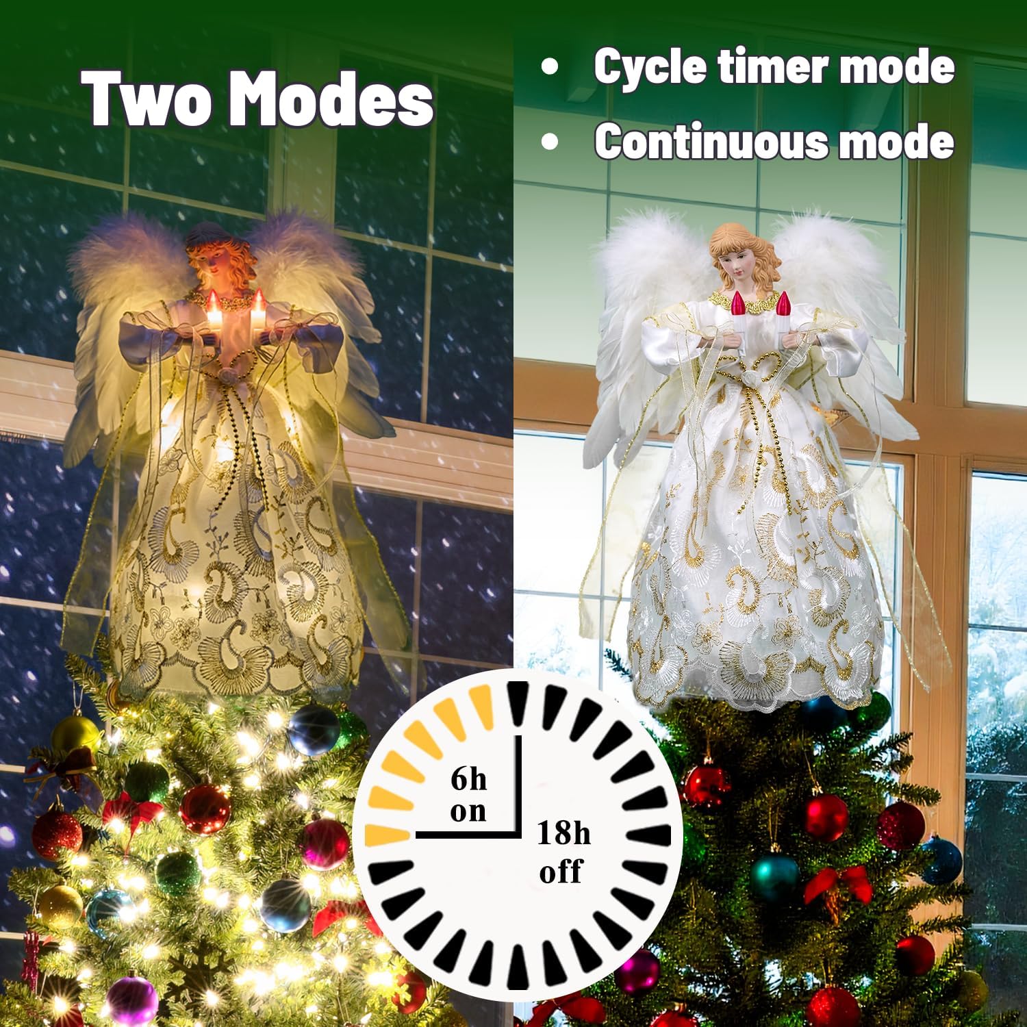Decoración para árbol de ángel de Navidad con alas móviles, decoración navideña (marfil y dorado)