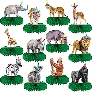 Yeaqee 12 Pcs Jungle Animals Honeycomb Centerpieces Safari Themed Birthday Party Supplies Wild Animals Jungle Party Decorations Baby Shower Table Decorations for Boys Girls (Fresh Style)