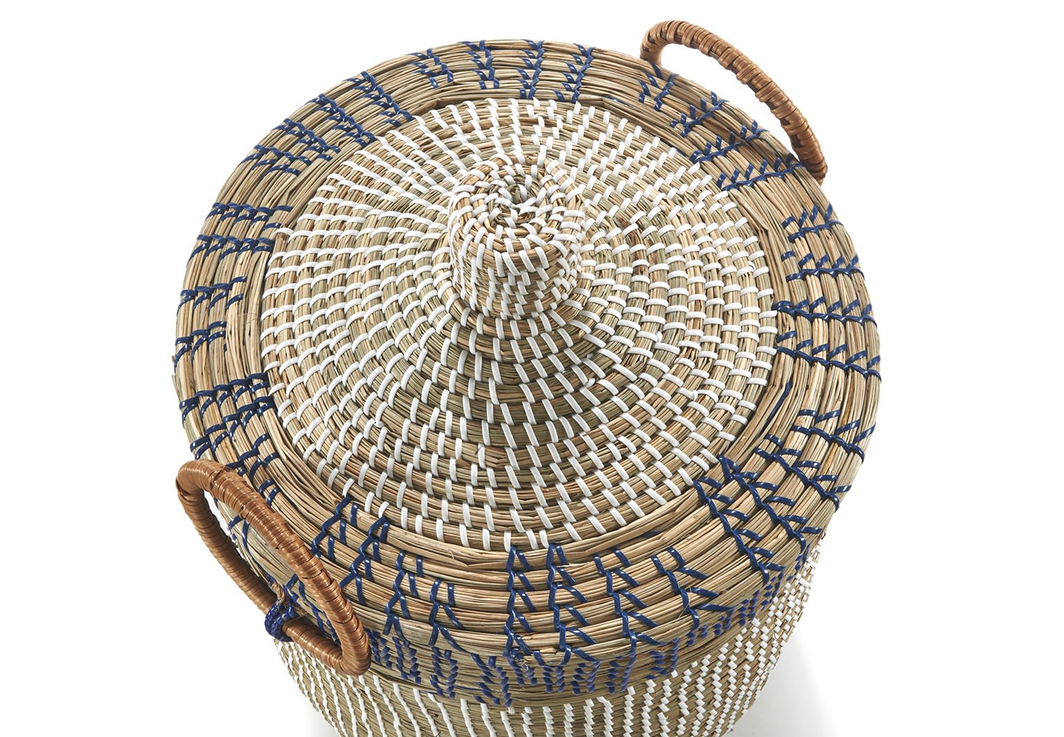 Kobolo Schlangenkorb BOREA aus Seegras | Ø 37 cm, H 54 cm | handgeflochtener Aufbewahrungskorb mit Deckel in beige | Wäschekorb | Deko Korb | aus Naturmaterial für Wäsche, Spielzeug, Zeitschriften