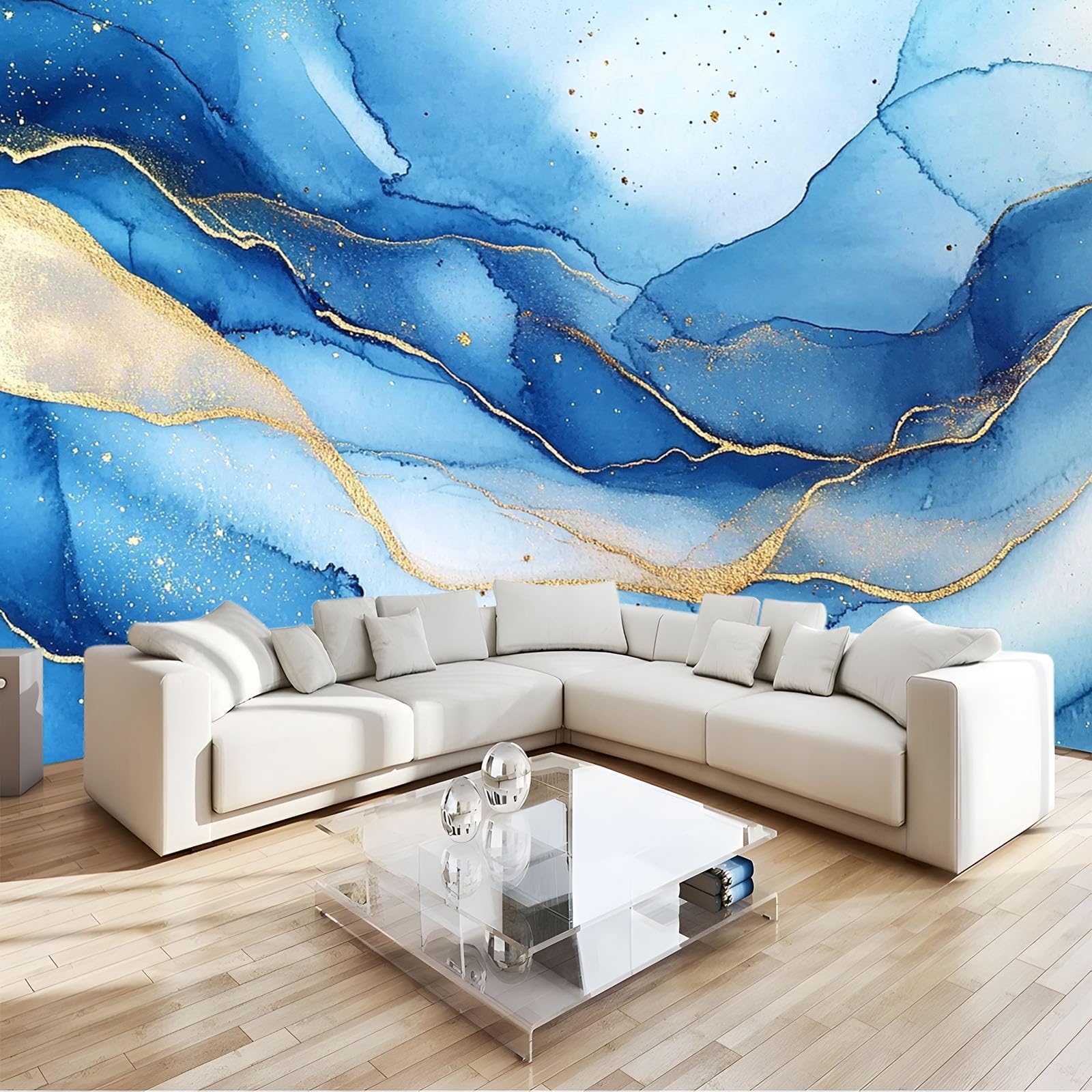 Papier peint intissé marbre bleu pour une chambre parentale moderne