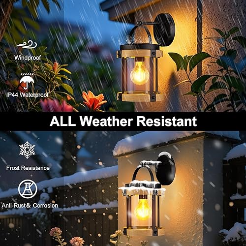 Miniatura 3 de Faroles solares de pared impermeables para exteriores, luz de porche frontal, luz solar de pared con pantalla LED cálida de cristal, lámpara de