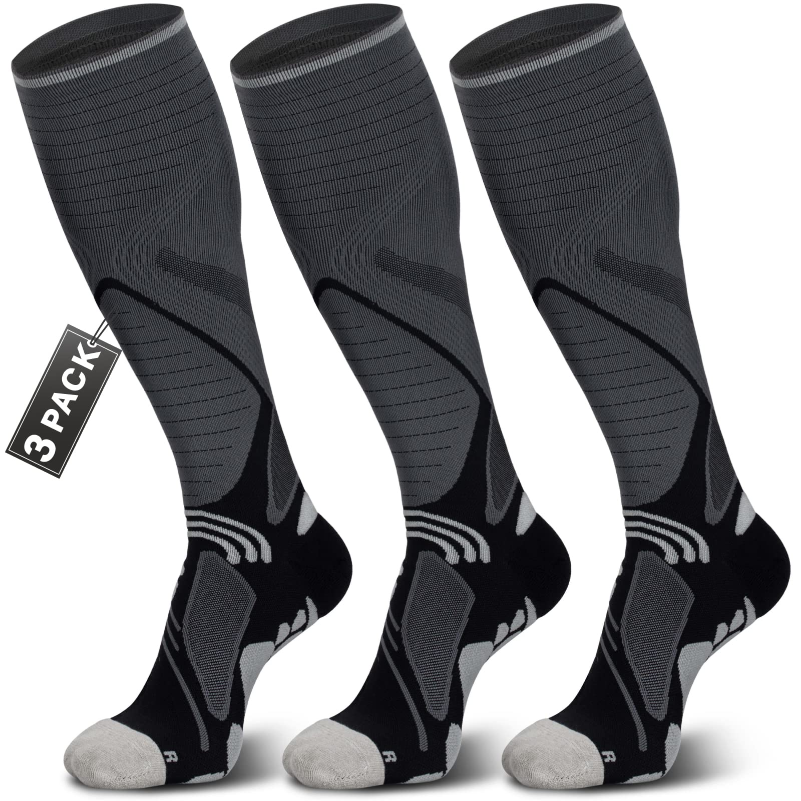 Hylaea Knee High Compression Socks 20-30 mmHg for Nurse Pregnancy Medical Running Sports Travel with Cushion Pad Circulation Graduated, Seamless, Moisture Wicking