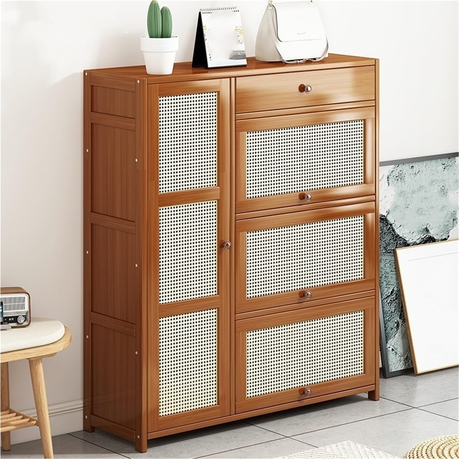 IvyLoutish Shoe Cabinet with Flip The Door and Drawers Shoes Organizer for Entryway Tall Shoe Rack Freestanding Shoe Rack for Hallway Bedroom Living Room,Freestanding Organizer