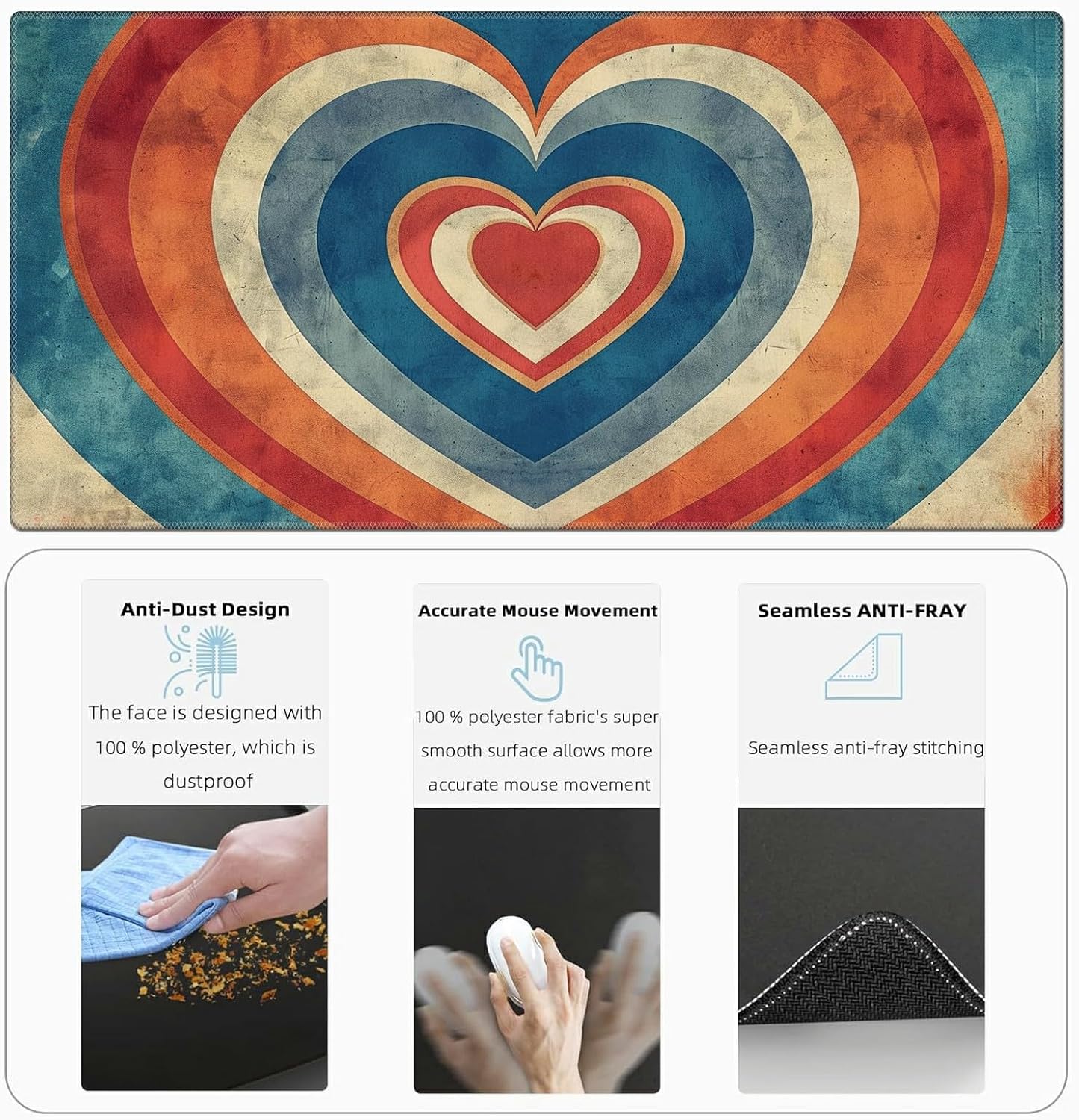 Wrist Rest for Computer Keyboard Small Mouse Pad and Desk Pad Mat 23.6" x 11.8" Set, Office Desk Mat Non-Slip PU Desk Mat for Computer Laptop Office Gaming and Writing, Orange Blue Heart