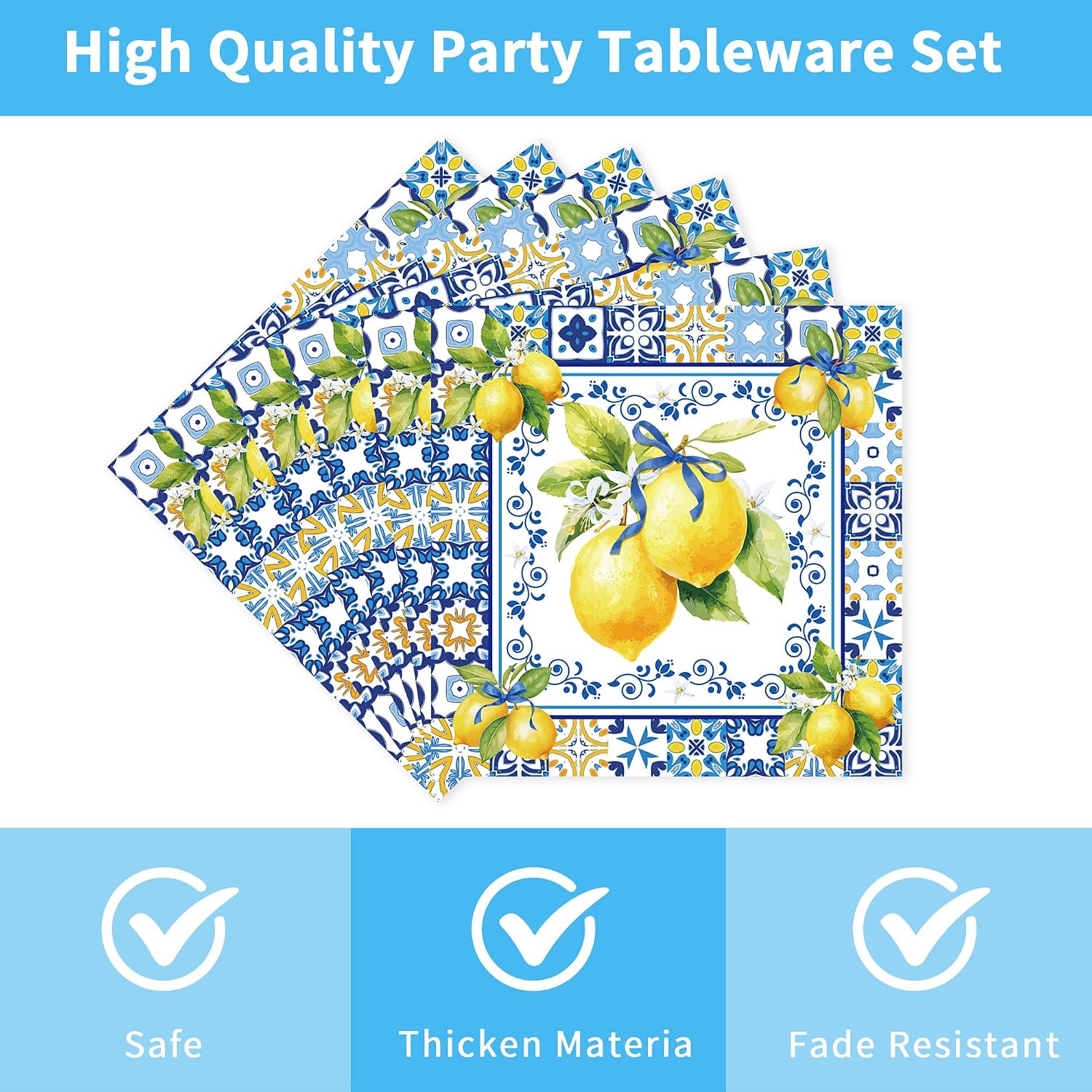 96 Pcs Cappri Lemon Party Decorations, Mediterranean Disposable Dinnerware Set, Sicilian Lemon Plates, Napkins & Forks for 24 Guests, Summer Wedding/Bridal Shower Table Decor
