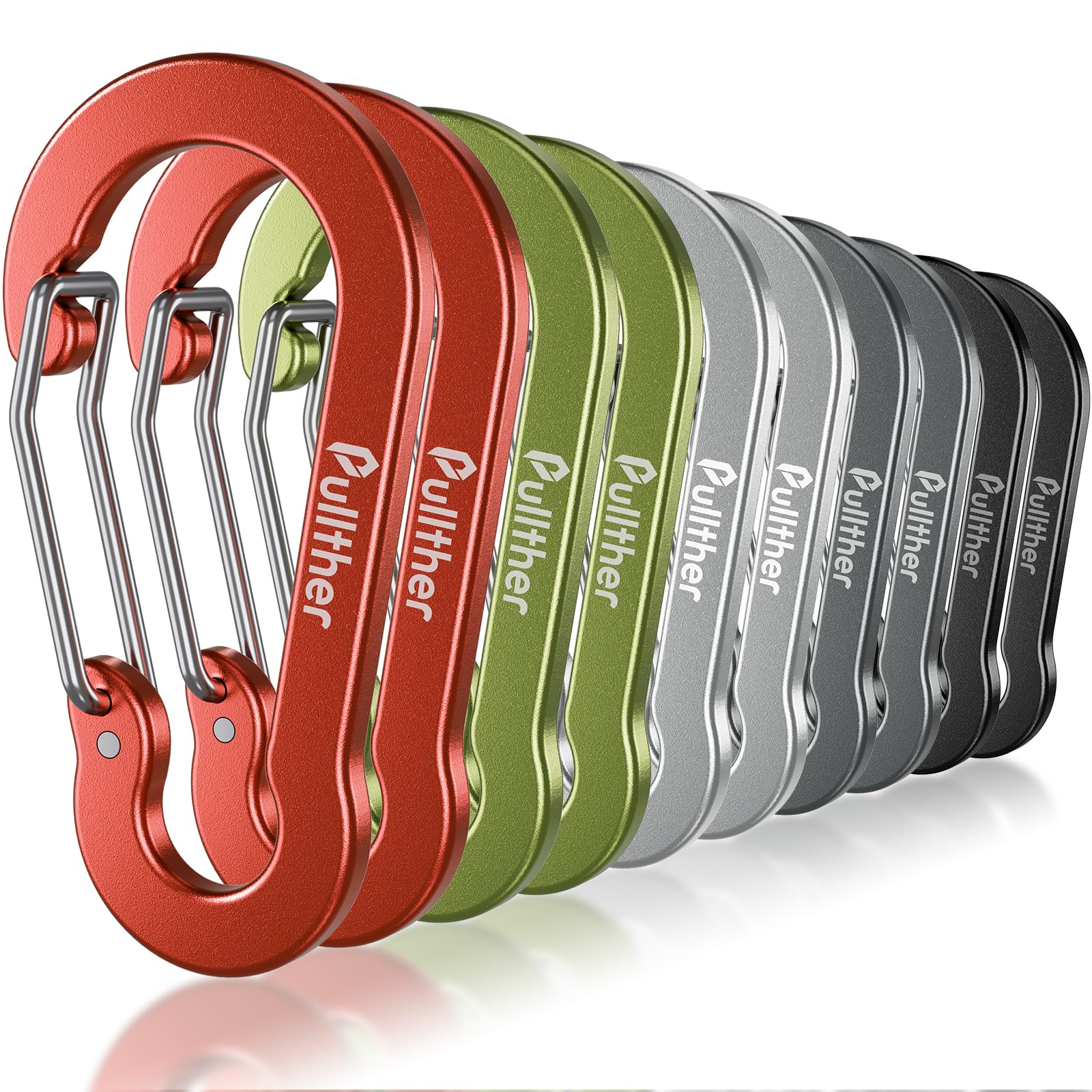 Pullther Large Aluminum Carabiner Clip, 10 Pack, Ideal for Outdoor Sports, Hiking, Fishing