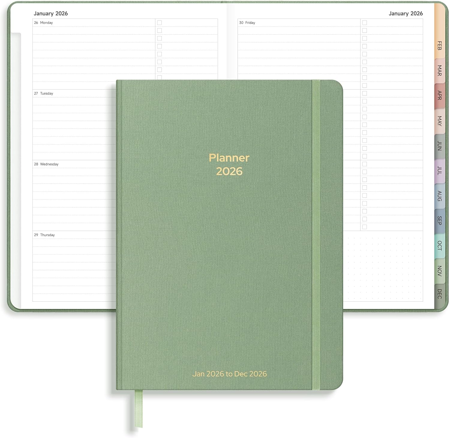2026 Planner Weekly and Monthly, Jan.2026 - Dec.2026, Linen Hardcover Calendar 2026 Agenda Planner Daily To Do List Notebook with Monthly Tabs, 6 x 8.3, Creamy Green