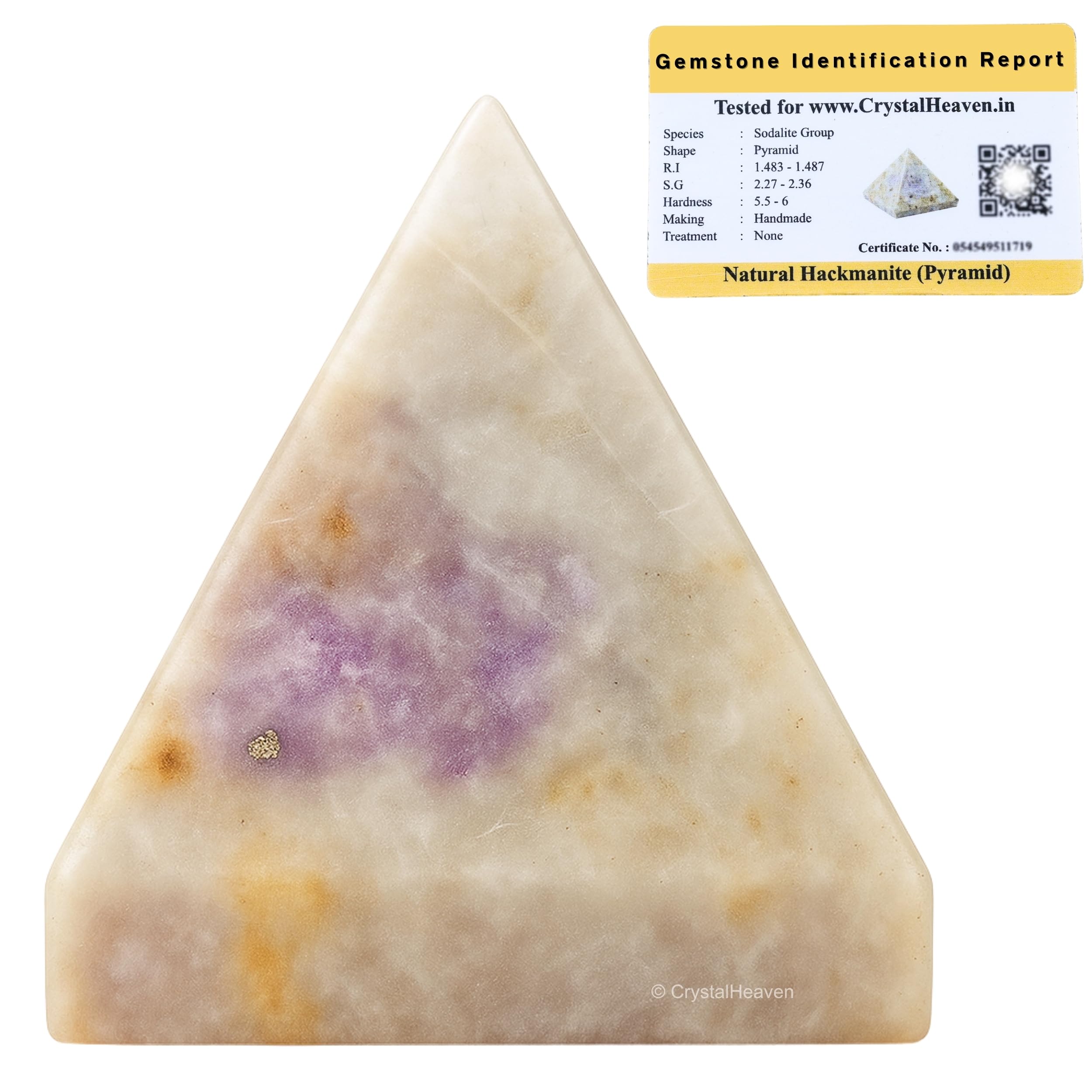 Certified Hackmanite Pyramid - 1" Inch Crystal Pyramid for Positive Energy, Vastu, Reiki and Chakra Healing