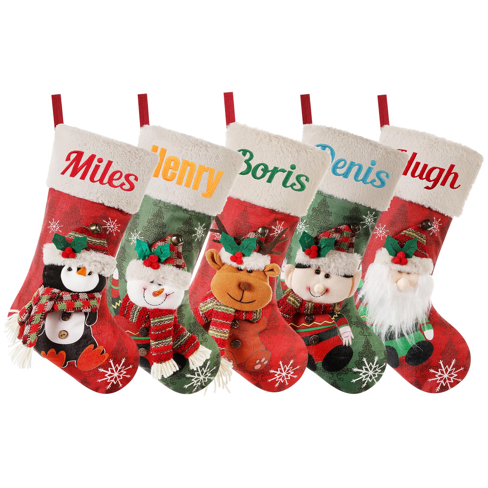 Custom Christmas Stockings, Personalized Christmas Stockings with Names, Featuring Santa, Snowman, Reindeer, Elf, Penguin Designs for Stairs Xmas Home Decor and Fireplace Hanging (1 pcs)