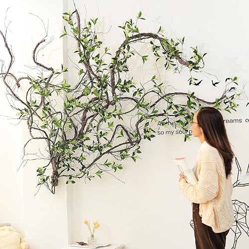 Miniatura 7 de 118 pulgadas118.1 in pequeño colgante de pared artificial de cerezo ramas de árbol de cerezo falso, enredaderas de caña falsas, plantas de reptiles,