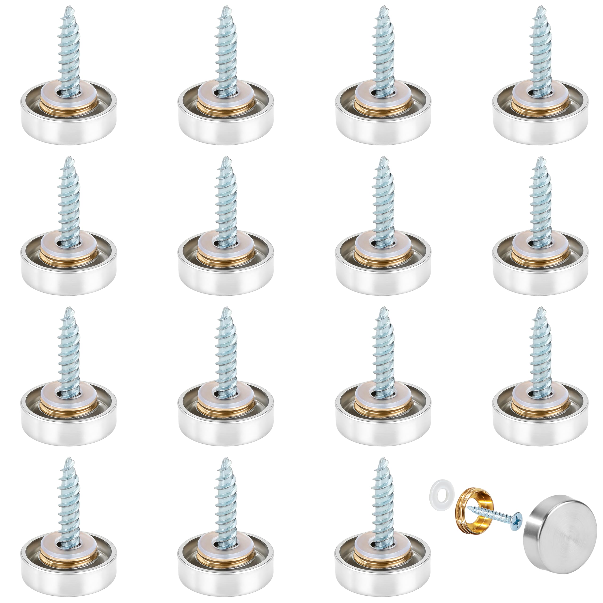 Viti in Acciaio Inox per Specchi con Tappo Decorativi per Specchi Tavoli Piastre da Bagno Armadi Cartelli in Vetro 16 Pezzi (16mm)