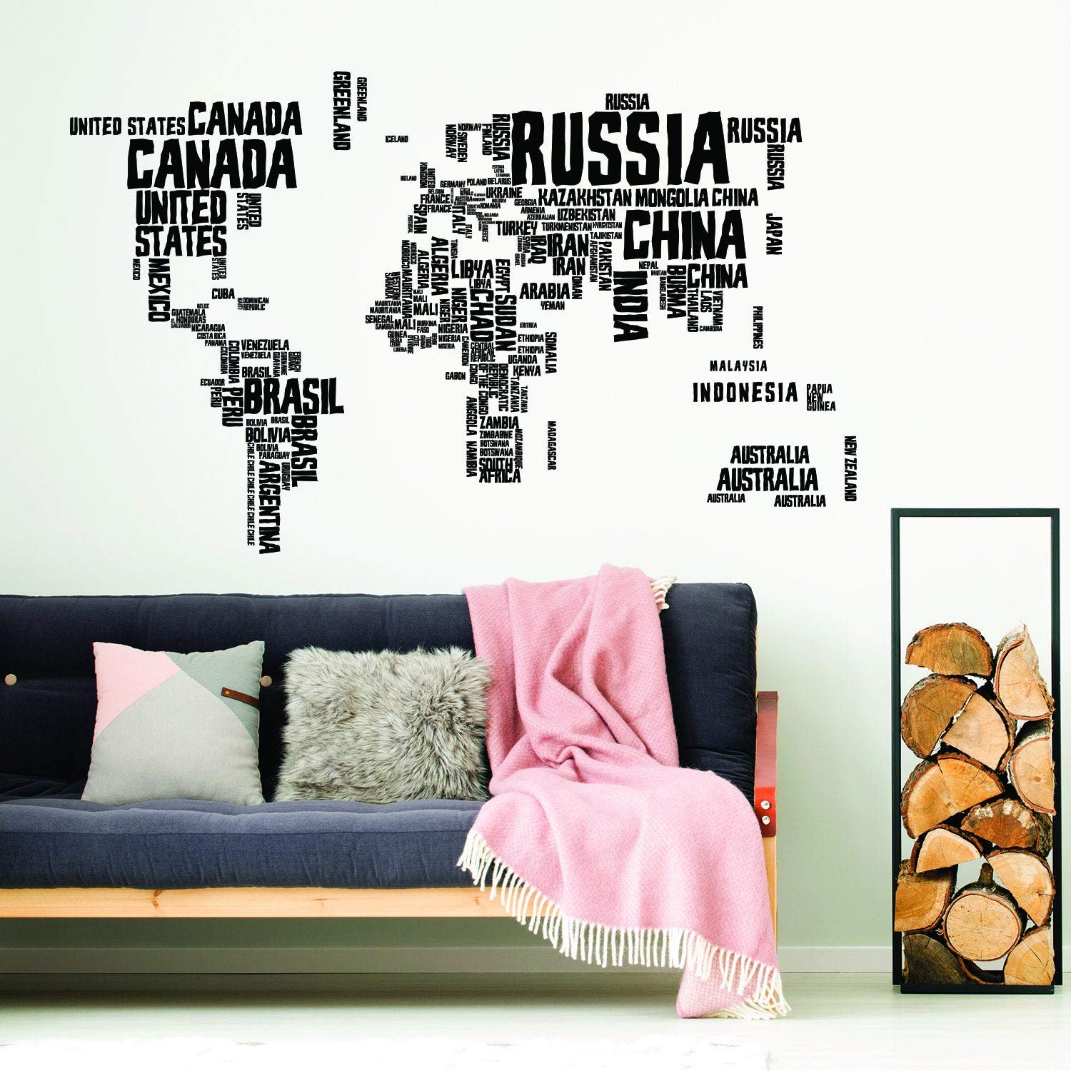 Mapa świata winylowa naklejka ścienna - nazwa kraju słowo dziecko duża artystyczna dekoracja kalkomania - odklej i przyklej globus odkryj pokój zabaw zabawa mural - naklejka na mapę
