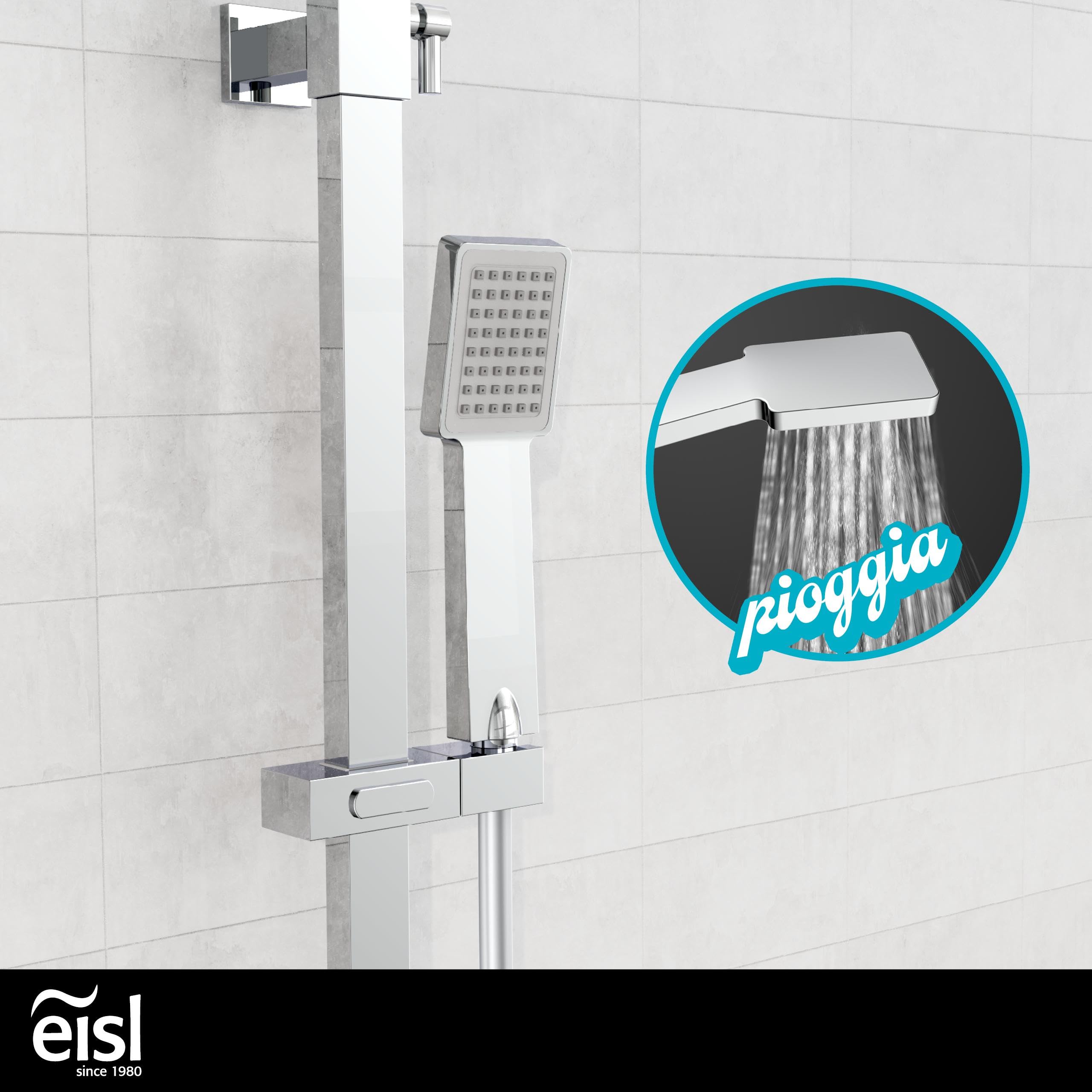EISL DX1104CST Calvino-Sistema, Set Completo con doccetta Pioggia con Staffa a Parete e termostato, Colonna Doccia, Finitura cromata