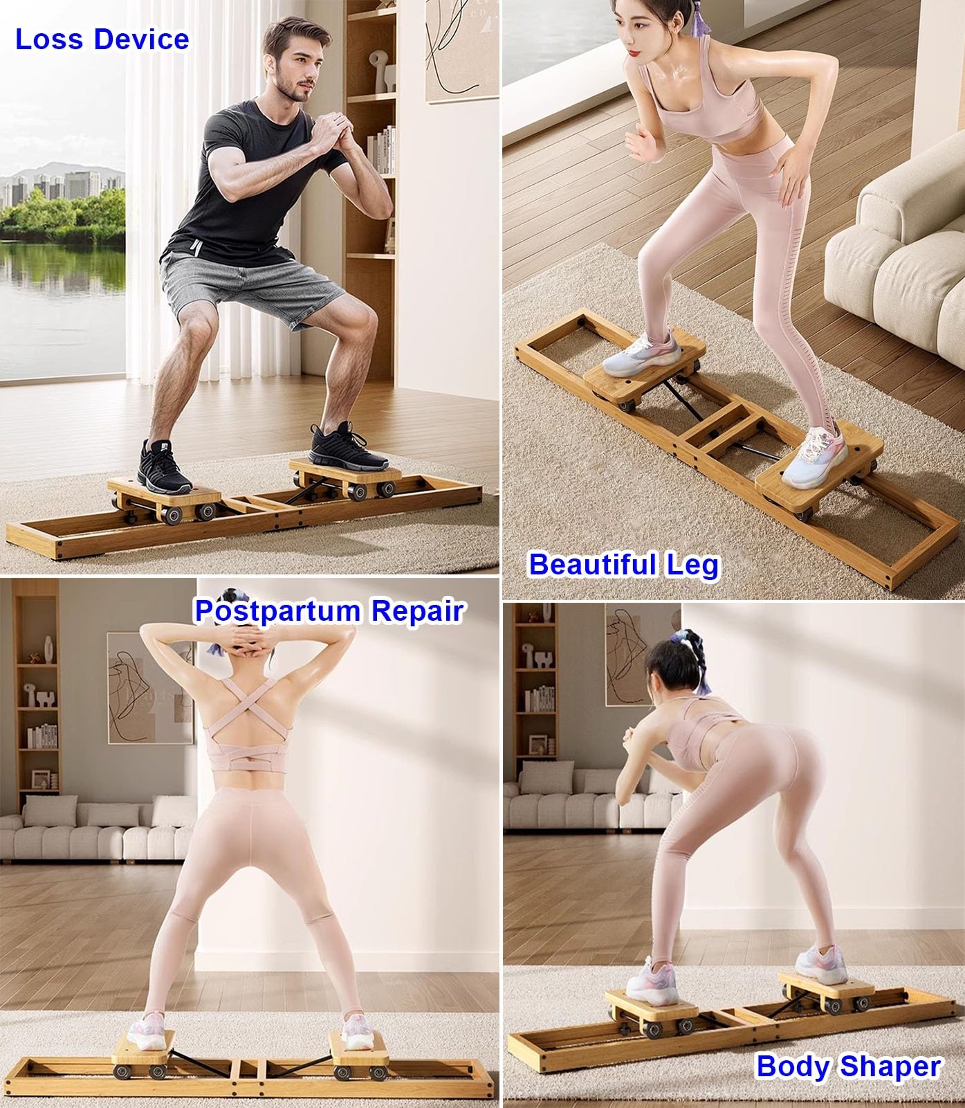 Ski Machine Solid Wood Leg Trainer Ski Training Machine, Women Thigh Exerciser with Steel Slide Rail, Skiing Simulator Muscle Repair Machine for Home
