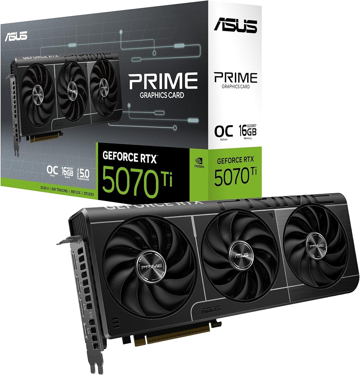 ASUS The SFF-Ready Prime GeForce RTX™ 5070 Ti OC Edition 16GB GDDR7 Graphics Card (PCIe® 5.0, 16GB GDDR7, HDMI®/DP 2.1, 2.5-Slot, Axial-tech Fans, Dual BIOS)