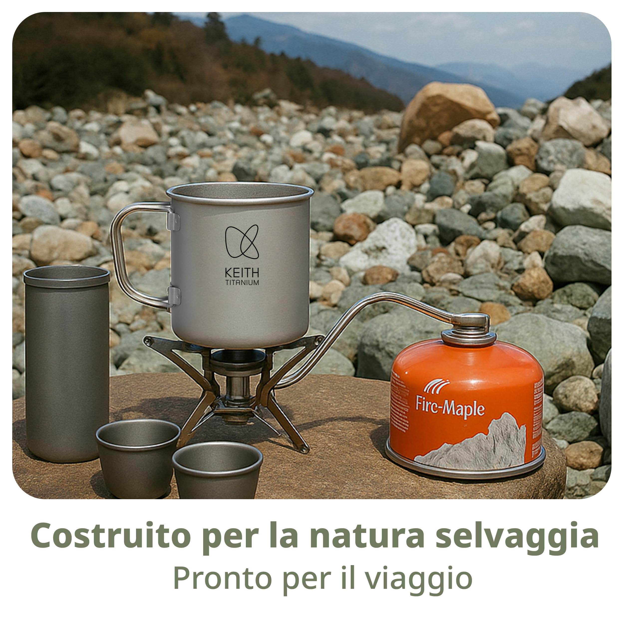 Keith Tazza in Titanio 450 ml Ti3204 con Coperchio e Manico Pieghevole, Leggera e Resistente, Ideale per Tè e Caffè in Campeggio, Trekking, Picnic, Gavetta Scout e Viaggi Outdoor