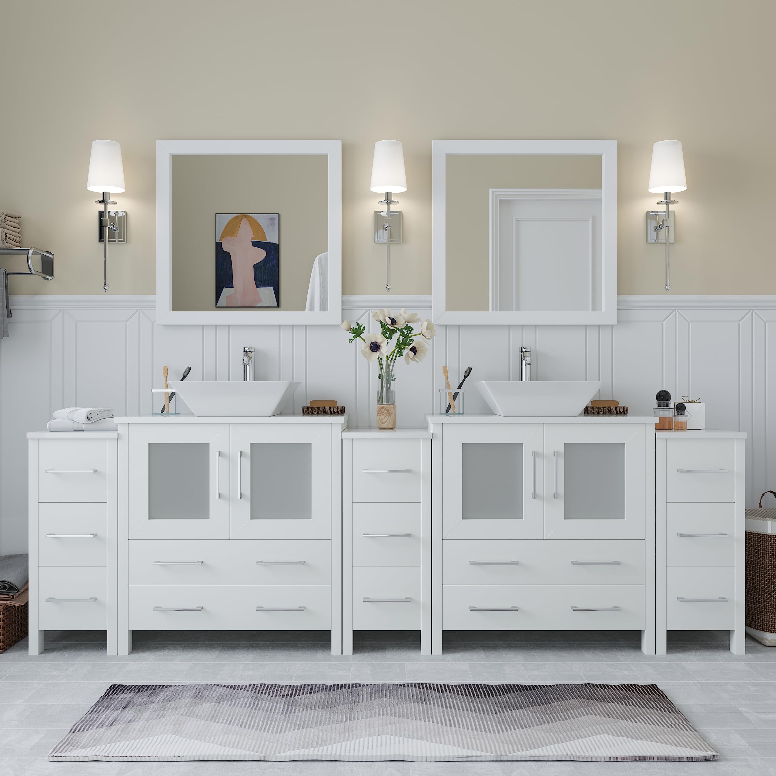 96 Inch Bathroom Vanity Cabinet EVIVA Epic 96 Inch Transitional White