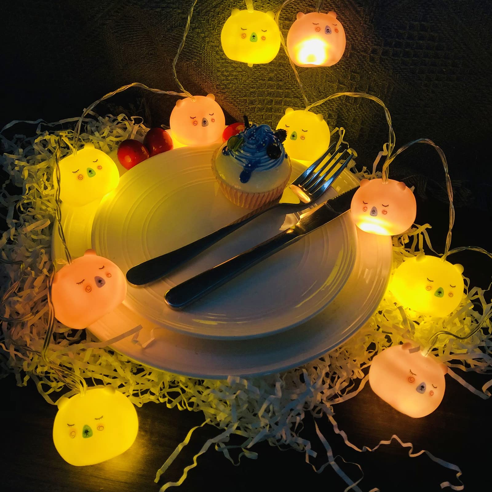 Riaxuebiy 1.65M 10 LED Cute Animal Bear String Lights Battery Operated Decorative Festival Fairy Lights Warm White Animal Ornament Children's Bedroom Night Light (Bear) — image 1