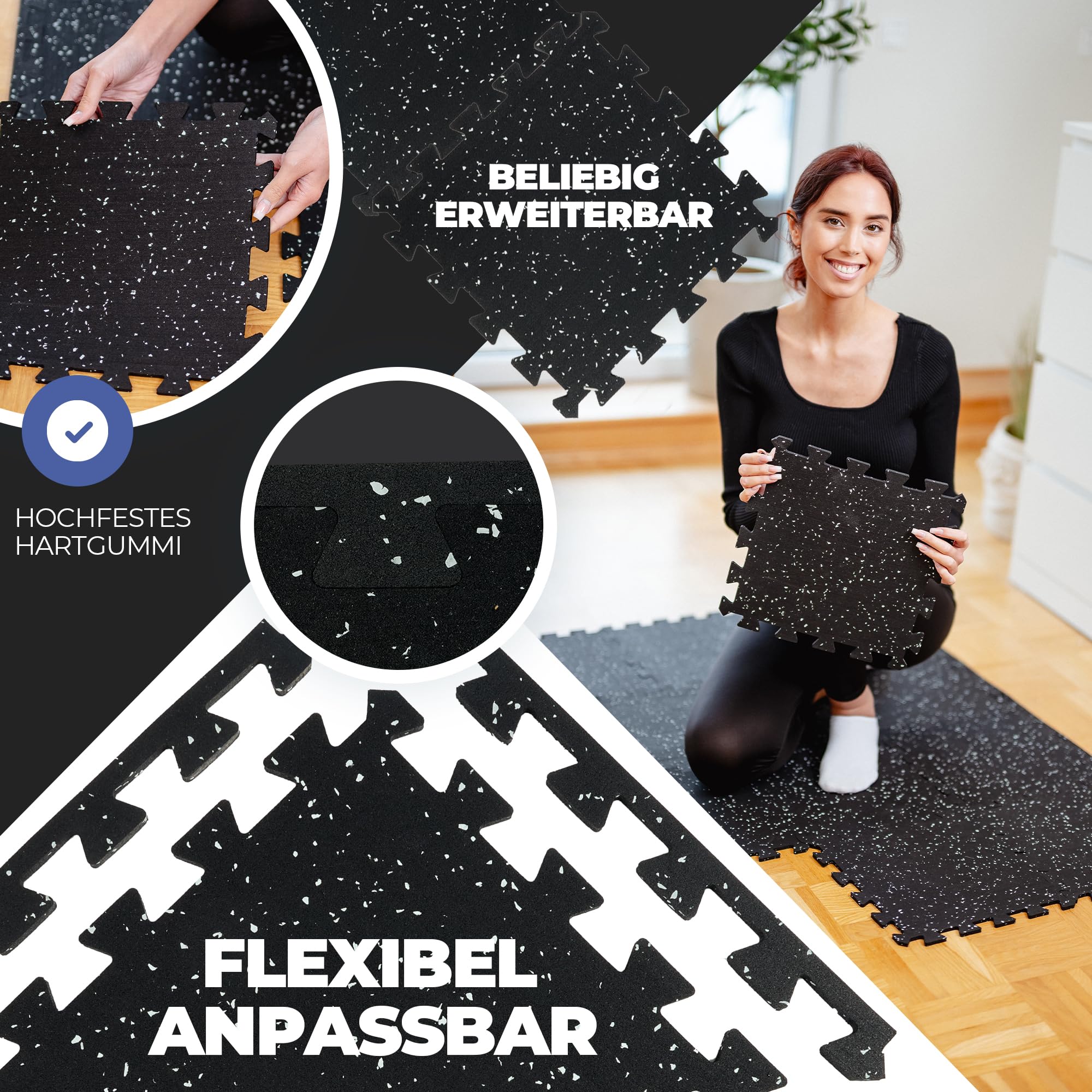 bemaxx Bodenschutzmatte Fitness – 9 Gummi-Matten pro Set: Gym Fitnessgeräte Sportmatte Puzzlematte Laufbandmatte Fitnessmatte Unterlegmatte Sportgeräte Trainingsmatte Bodenmatte Gymnastikmatte
