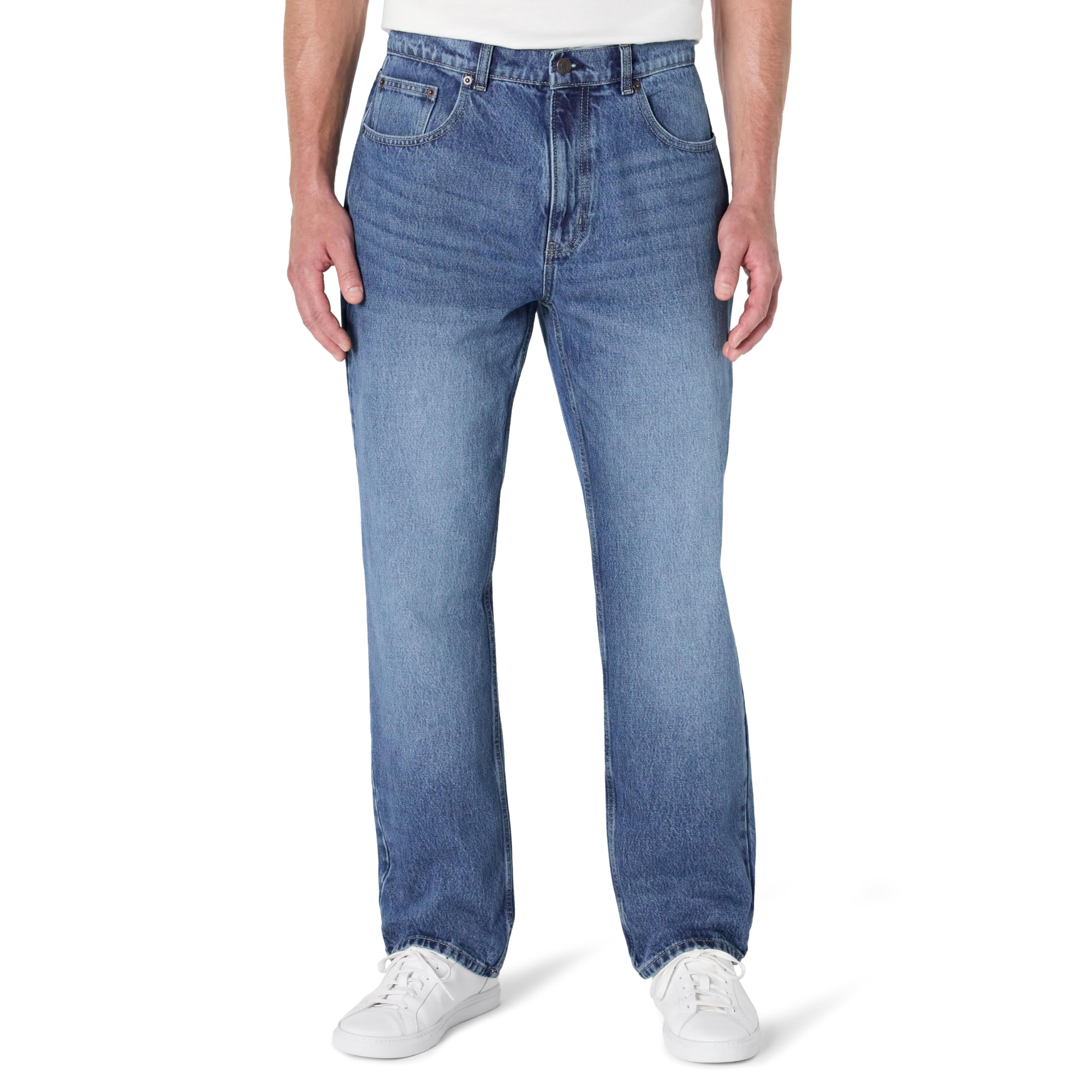 Amazon Essentials Men's Rigid Loose Fit Jeans, Tinted Medium Blue, 29W x 32L