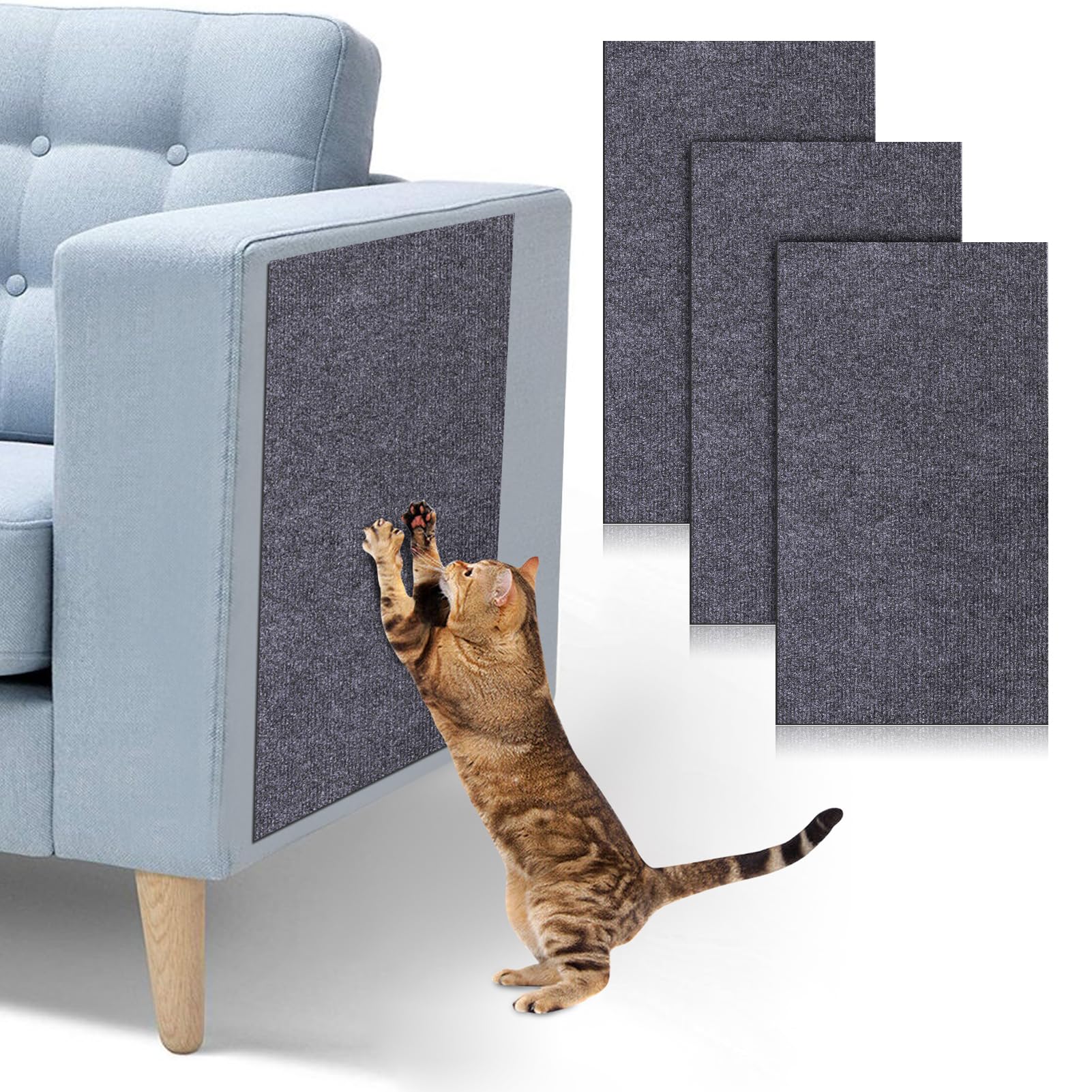 Palksky Climbing Cat Scratcher Mat, 3PCS 23.6"X11.8" Trimmable Self-Adhesive Cat Scratching Board, DIY Cat Scratching Pads for Couch Furniture Wall Cat Tree, Cat Climbing Wall Scratcher