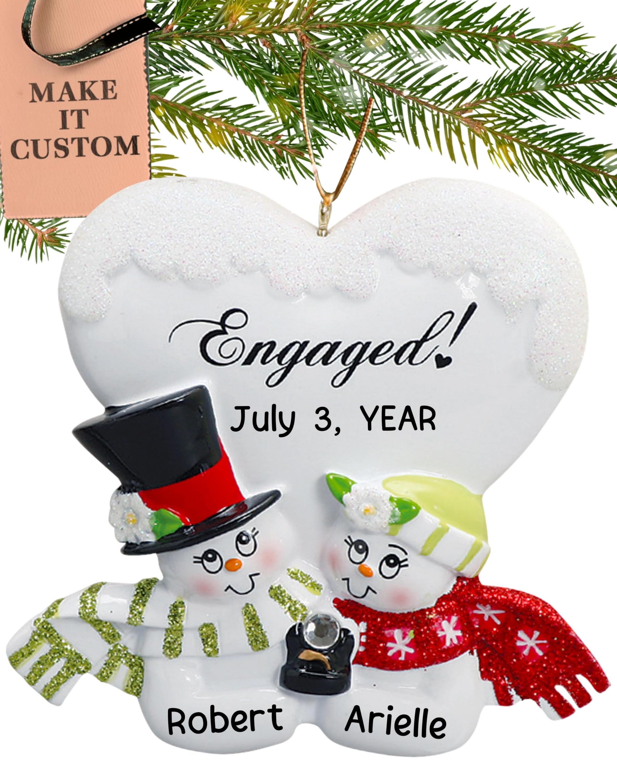 Personalised Engagement Ornament 2025 – Fast & Free 24h Customisation – Engaged Christmas Ornaments for Tree – Custom Gift Wrapped Snow Couple Love Keepsake for Newly-Engaged