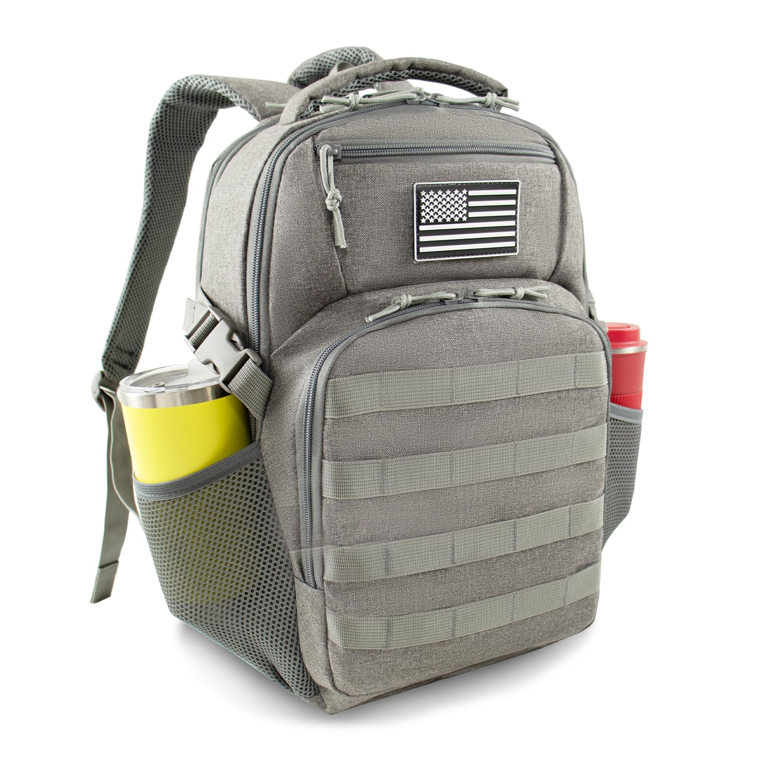 Ogguno 15'' Travel Laptop Backpack for Men, 25L Tactical College Backpacks with Water Pouches Both Sides, Portable Backpack for Men Women Business