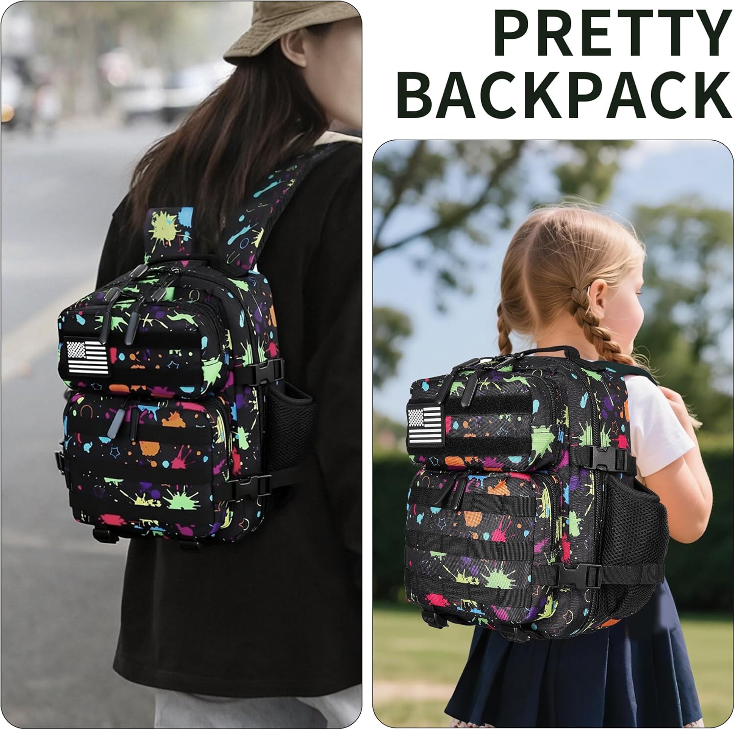 9L Mini Tactical Backpack for Men and Women Tactical Backpack Small for Hiking Small Tactical Bag (Fluorescent Tie Dye) - Image 8