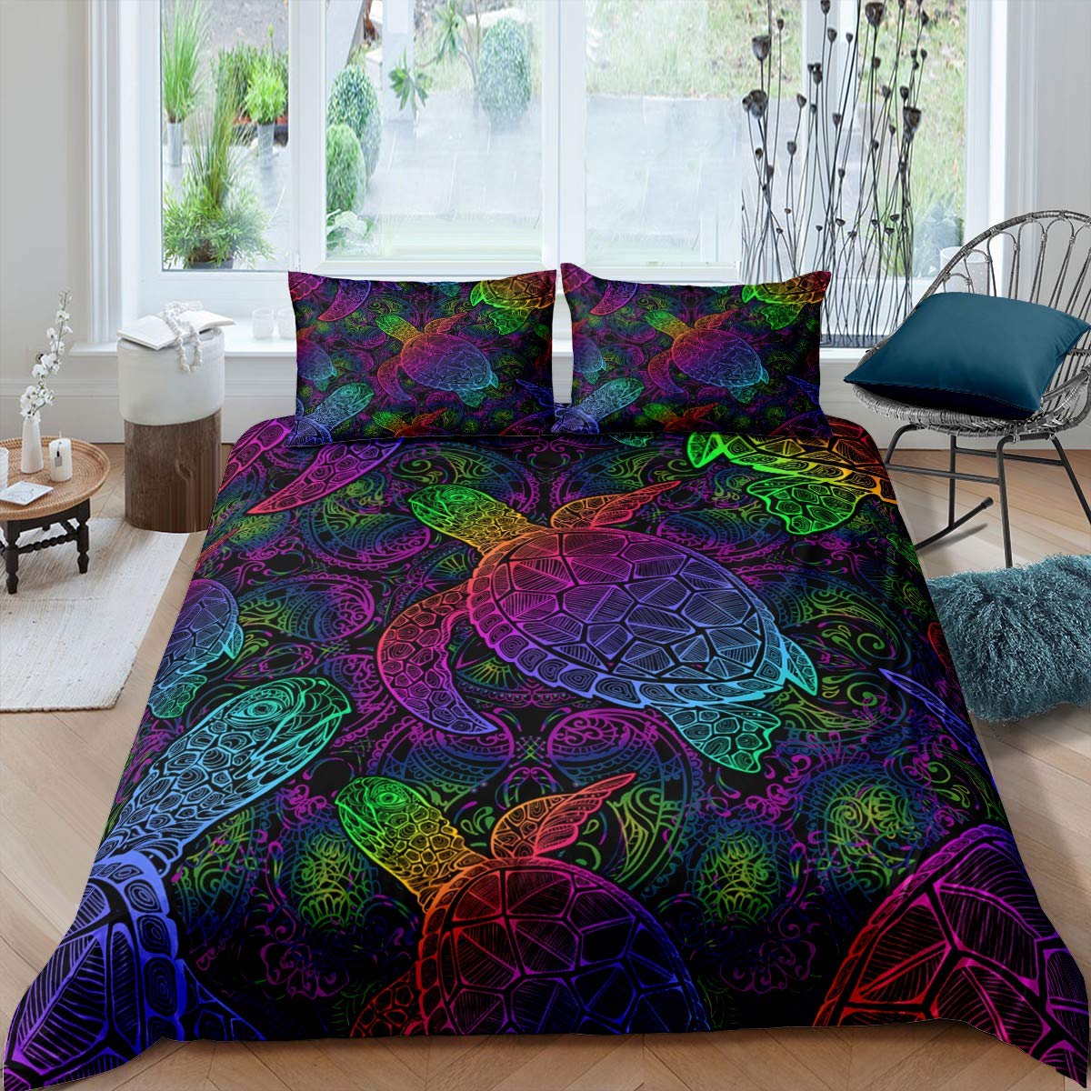 Loussiesd Boys Sx6684lyp Sea Turtle Bedding Set For Kids Girls Teens Tortoise Marine Life Comforter Cover Ocean Animal Colorful Gradient Skin-Friendly Microfiber Bedclothes Decor 2Pcs Duvet Cover With 1 Pillowcase Single