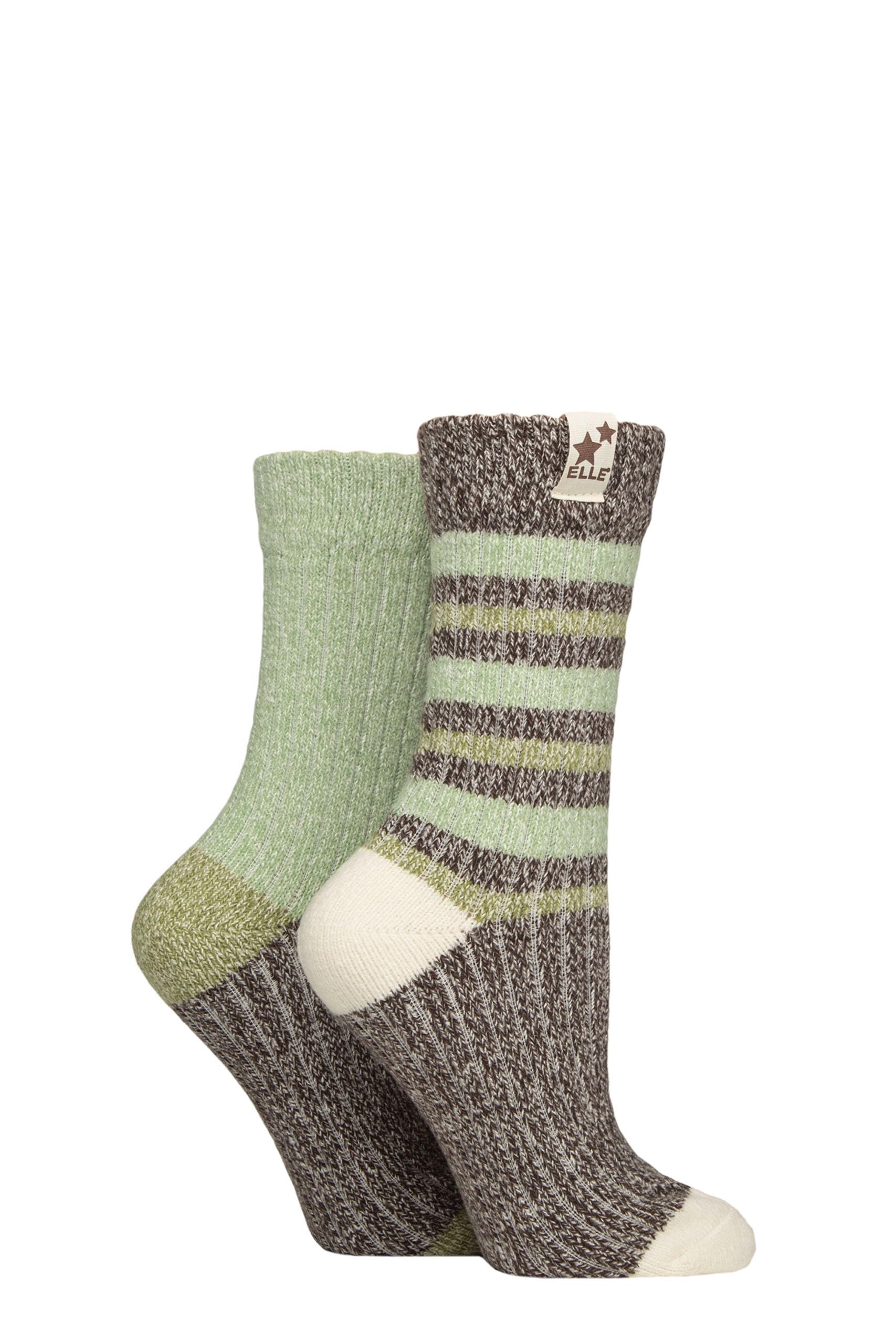 Elle Women's Ribbed Boot Socks - Feminine, Chunky and Soft, For the Outdoors, Walking and Hiking in a Multipack of 2 Size 4-8 (UK, Numeric, 4, 8, Regular, Regular, Forager)