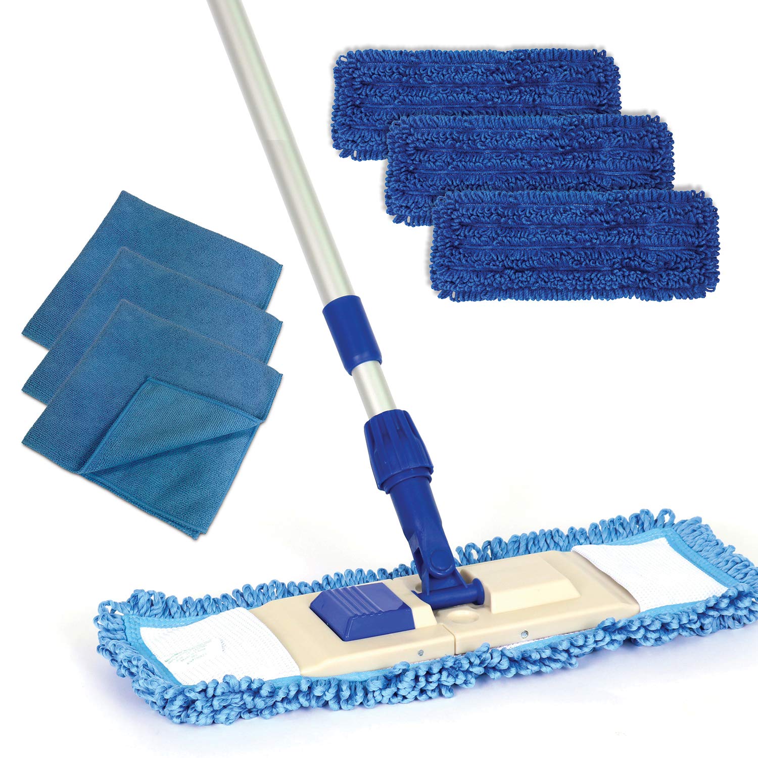 Arkwright Microfiber Floor Mop Kit with 1 Extendable Pole,1 Pocket Mop Frame 18 Inch, 3 Reusable Mop Pads, 3 Cleaning Cloths | Dry and Wet Cleaning Mop for Hardwood Floor, Laminate, Wood, Tile