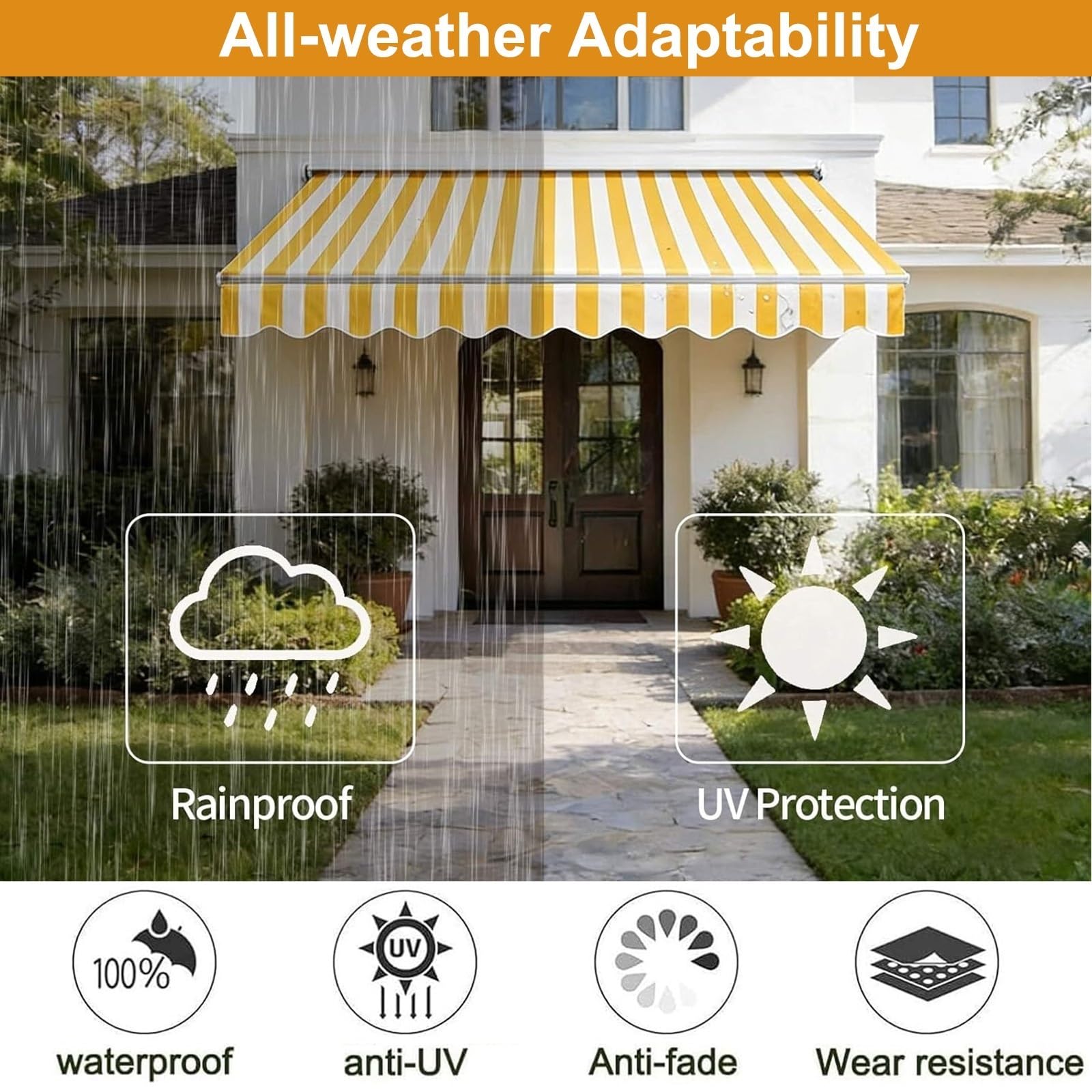 Tessuto di Ricambio per Tenda da Sole da Giardino con Retrattile Manuale, Tessuto di Ricambio per Tenda da Esterno, Telo di Ricambio per Tenda Parasole Retrattile