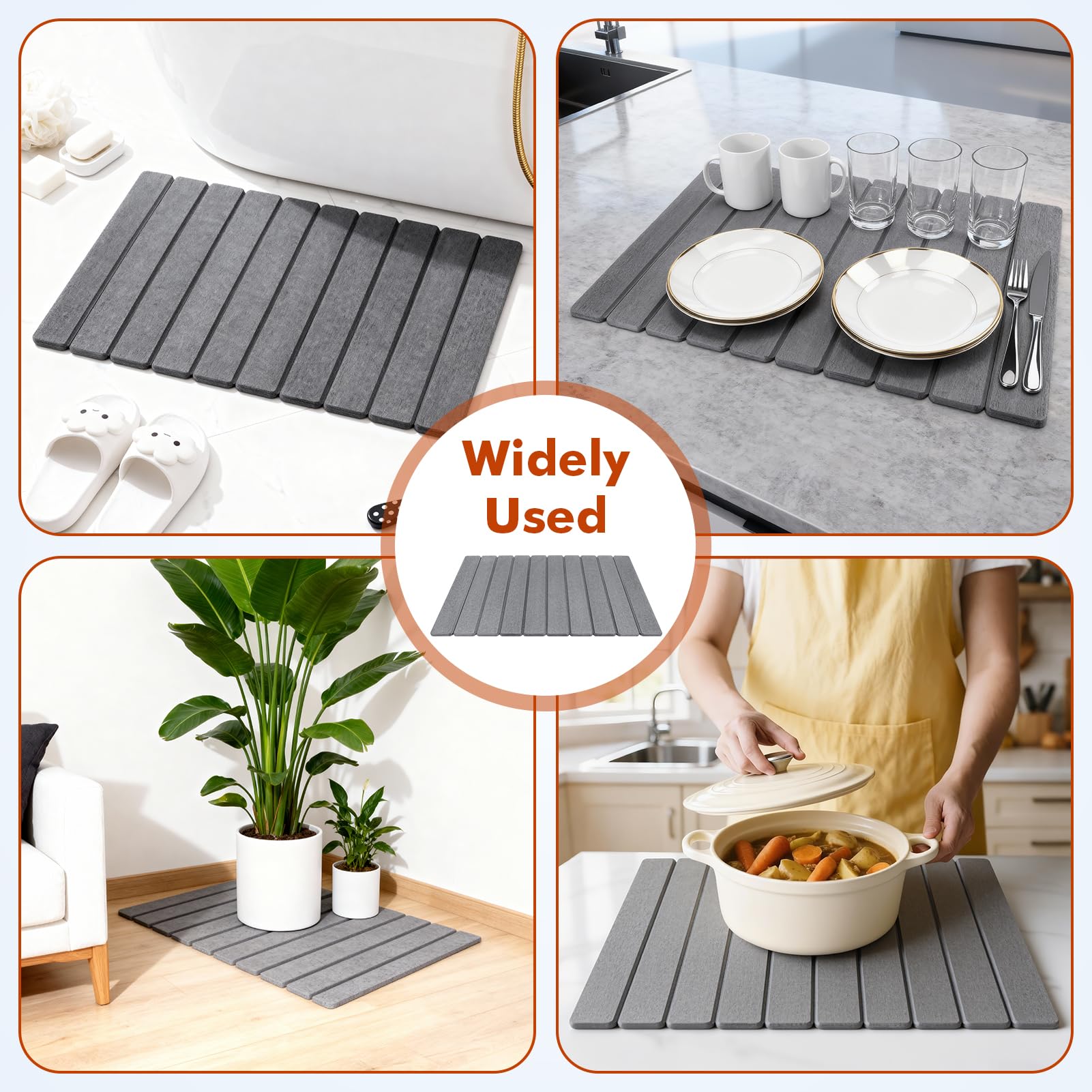 60×40cm Alfombrilla Escurreplatos de Diatomita, Escurreplatos Diatomita Absorción, Alfombra Diatomita Cocina Plegable, Rápida y Secado Piedra Escurridorde de Platos Vajilla (Gris Oscuro)