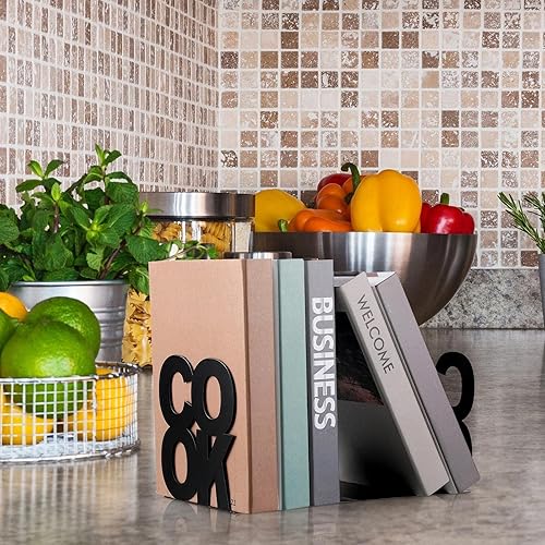 Miniatura 5 de Hotop Sujetalibros decorativos de metal para libros de cocina, soporte de metal para estanterías, soporte de estante de libros de cocina para