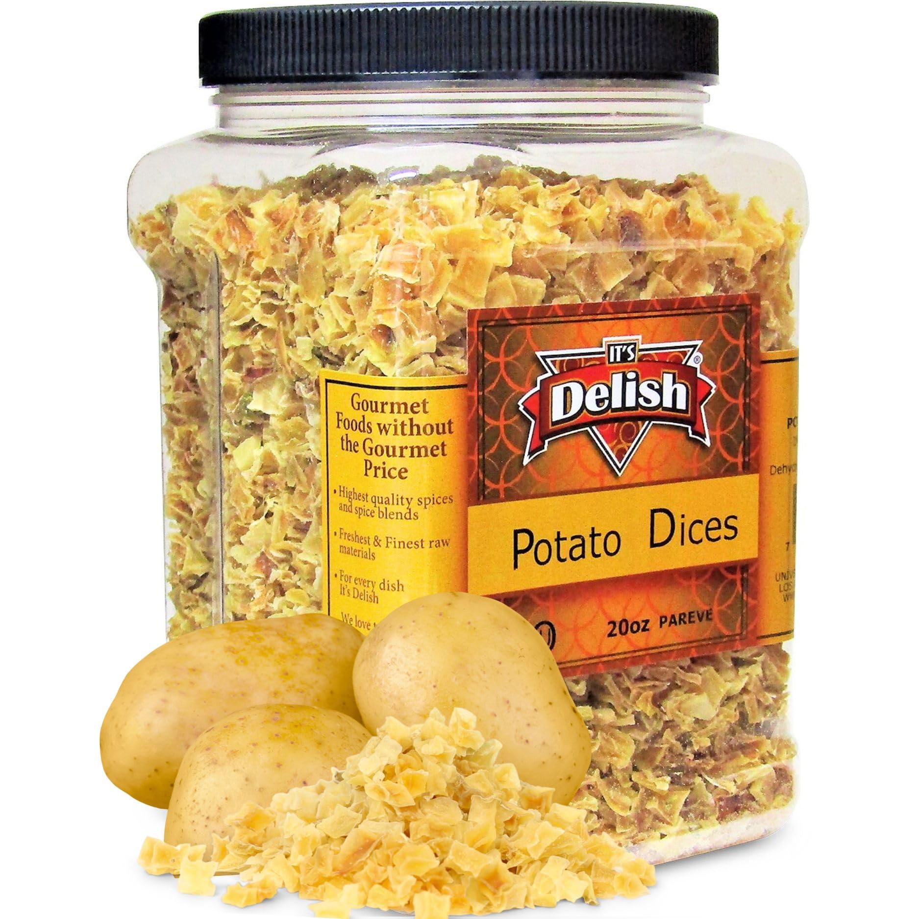 Gourmet Dehydrated Potato Dices by Its Delish, 20 Oz Jumbo Reusable Container | Natural Dried Potatoes Chopped Diced | Great for Recipes, Camping, Emergency Food Supply Vegetable, Stews, Soups, Baking