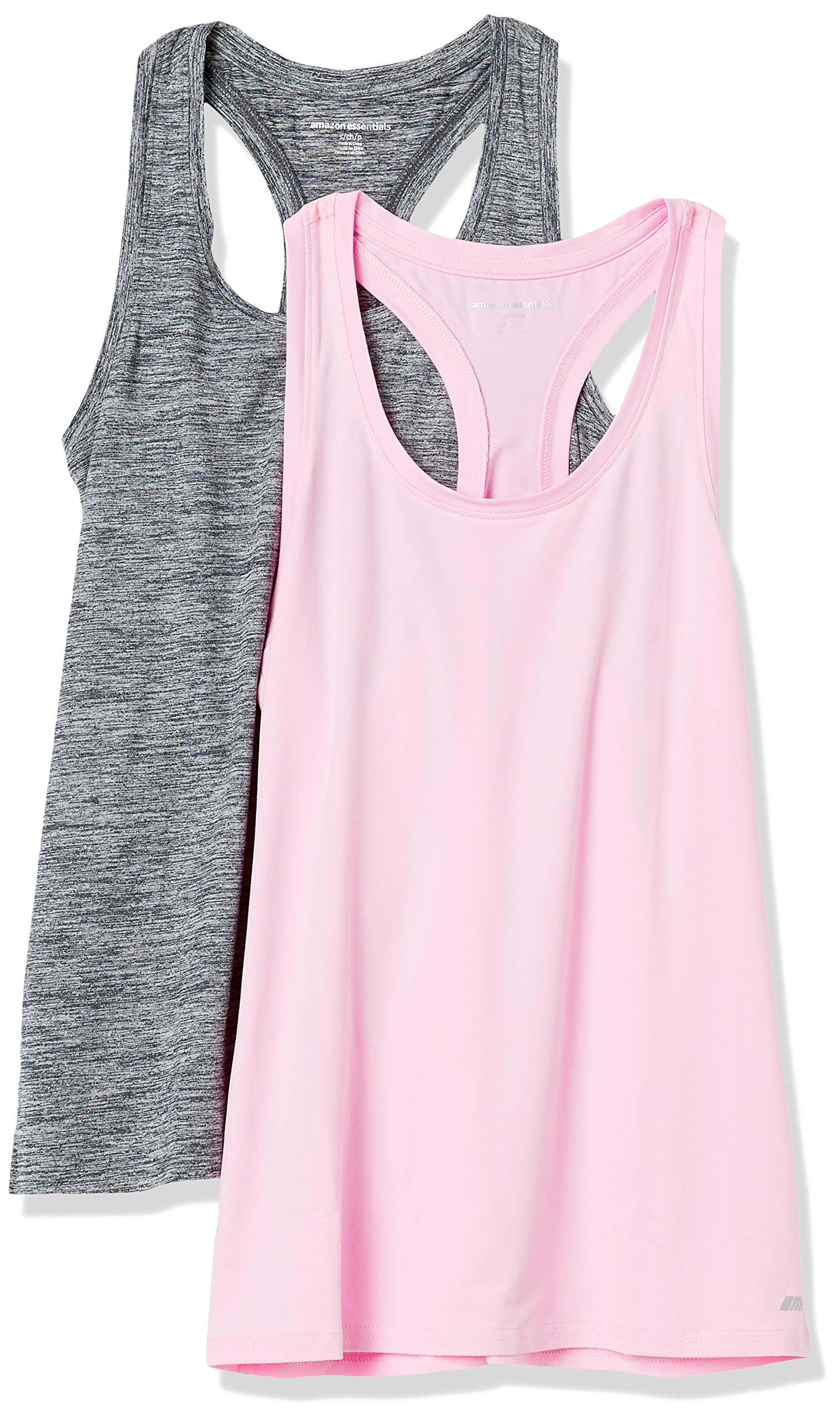 Photo 1 of Amazon Essentials Women's Tech Stretch Racerback Tank Top (Available in Plus Size), Multipacks 2 Black Space Dye/Light Pink Small