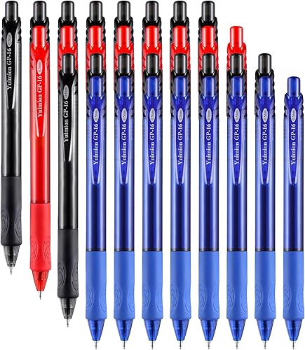 Miniatura 8 de 16 bolígrafos retráctiles de gel de punta fina (0.020 in) para escritura suave (tinta negra, roja y azul) para mujeres y hombres, diario,