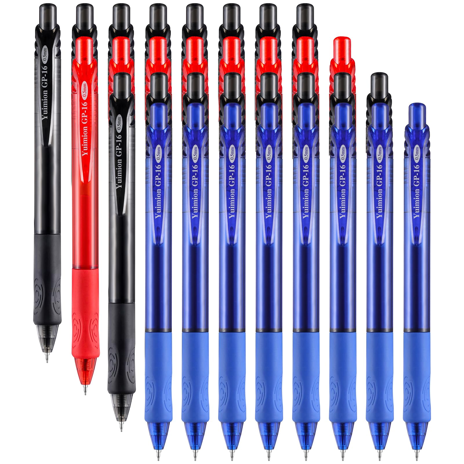32 bolígrafos de gel retráctiles de punta fina (0.5 mm) para una escritura suave (32 unidades, negro, rojo y azul)