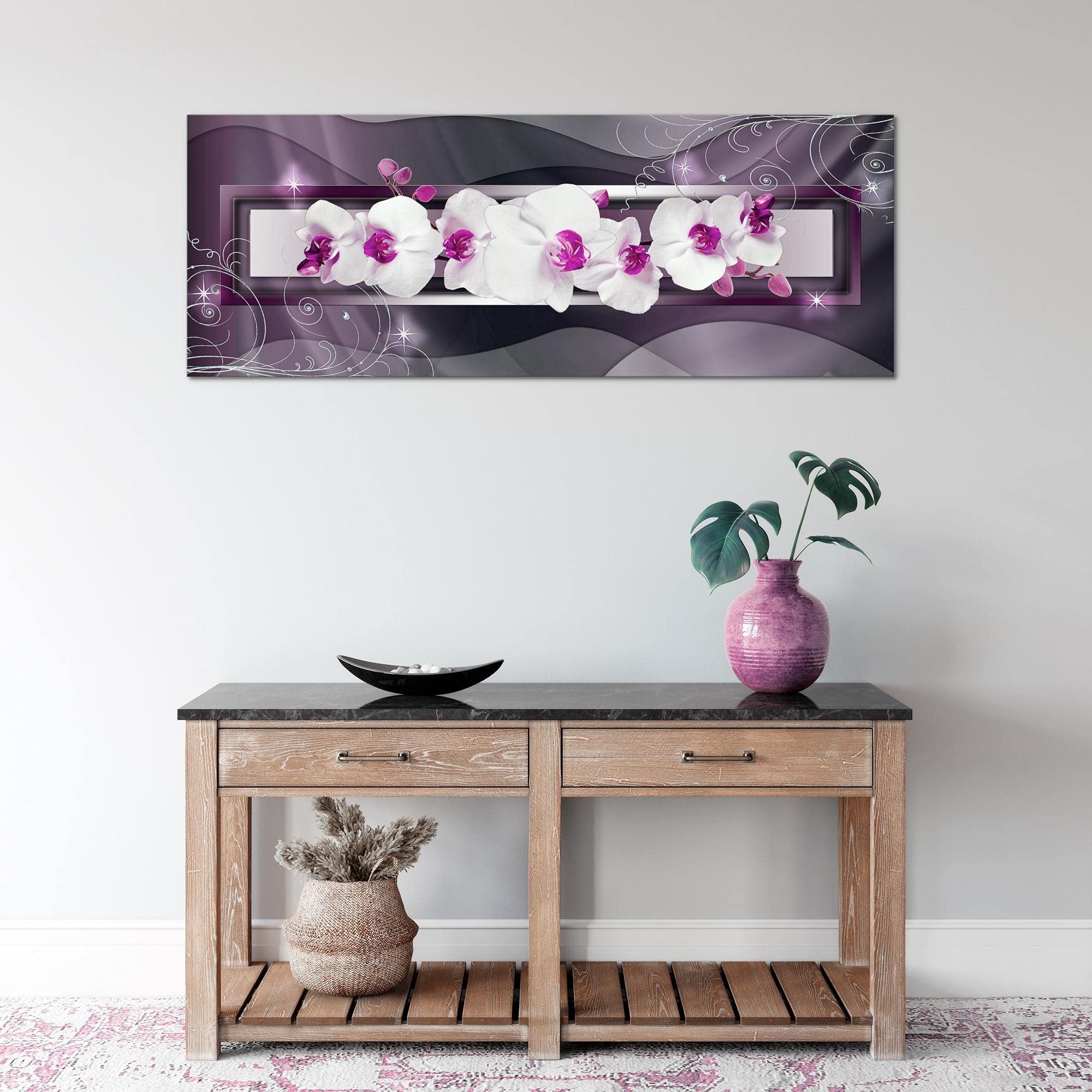 Runa Art Quadri Moderni Orchidea Fiori Tela Non Tessuta Soggiorno Corridoio Astratto Grigio Viola 022512b