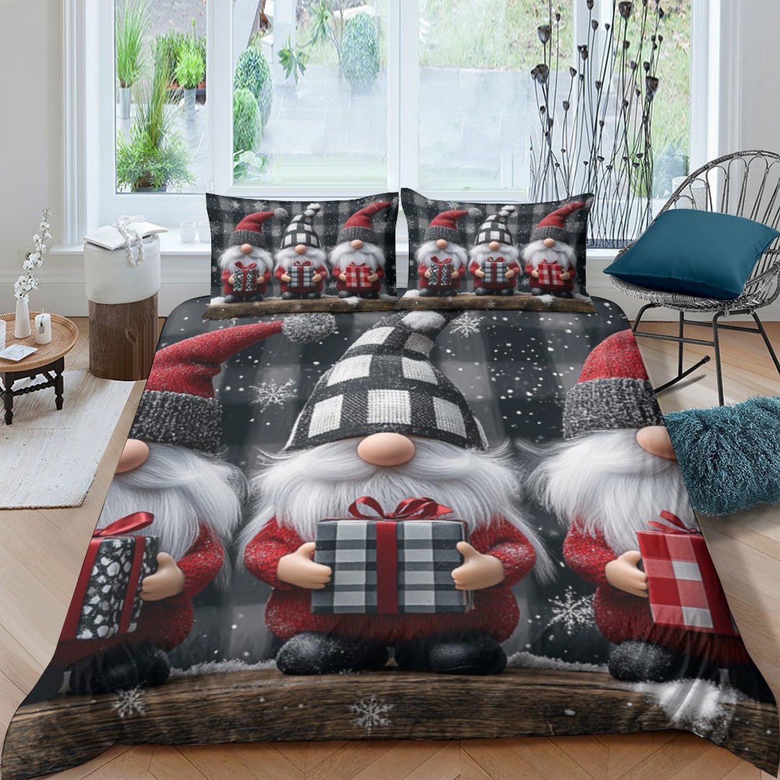 Ctjqhvkz Style-2 3D Printed Christmas Gnome Fitted Sheet Microfiber Soft Red Plaid Gift Bed Cover For Bedroom Dorm Guest Room Mattress Protection Single（135X200cm）