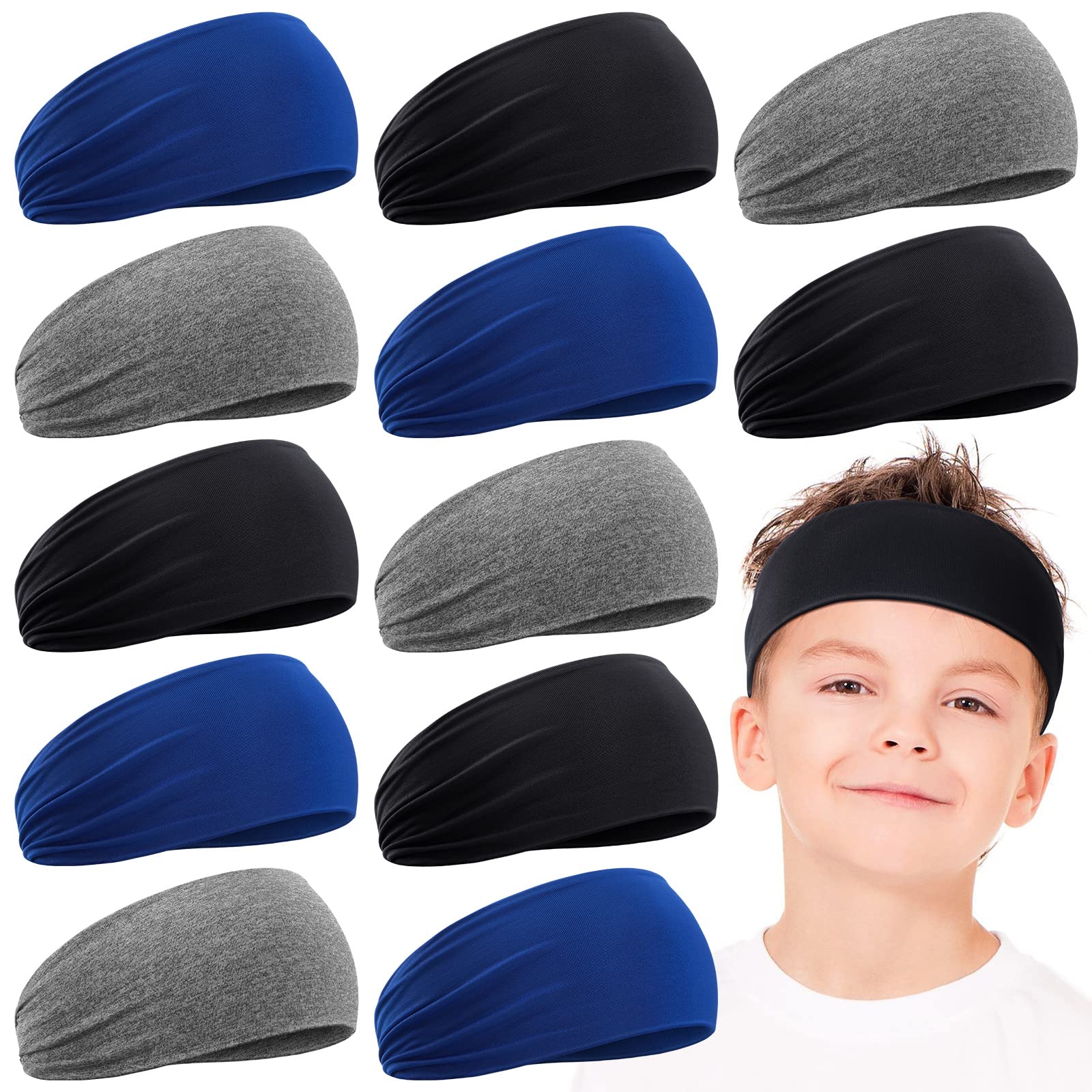 Zhanmai 12 Pcs Kids Headbands 16 Inch Sweatbands